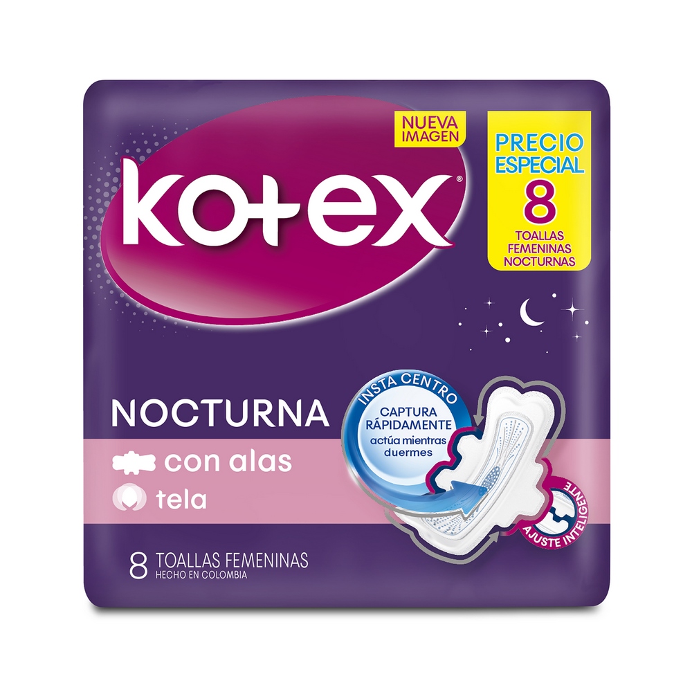 Kotex Nocturna Tela – Toallas femeninas, 8 unidades