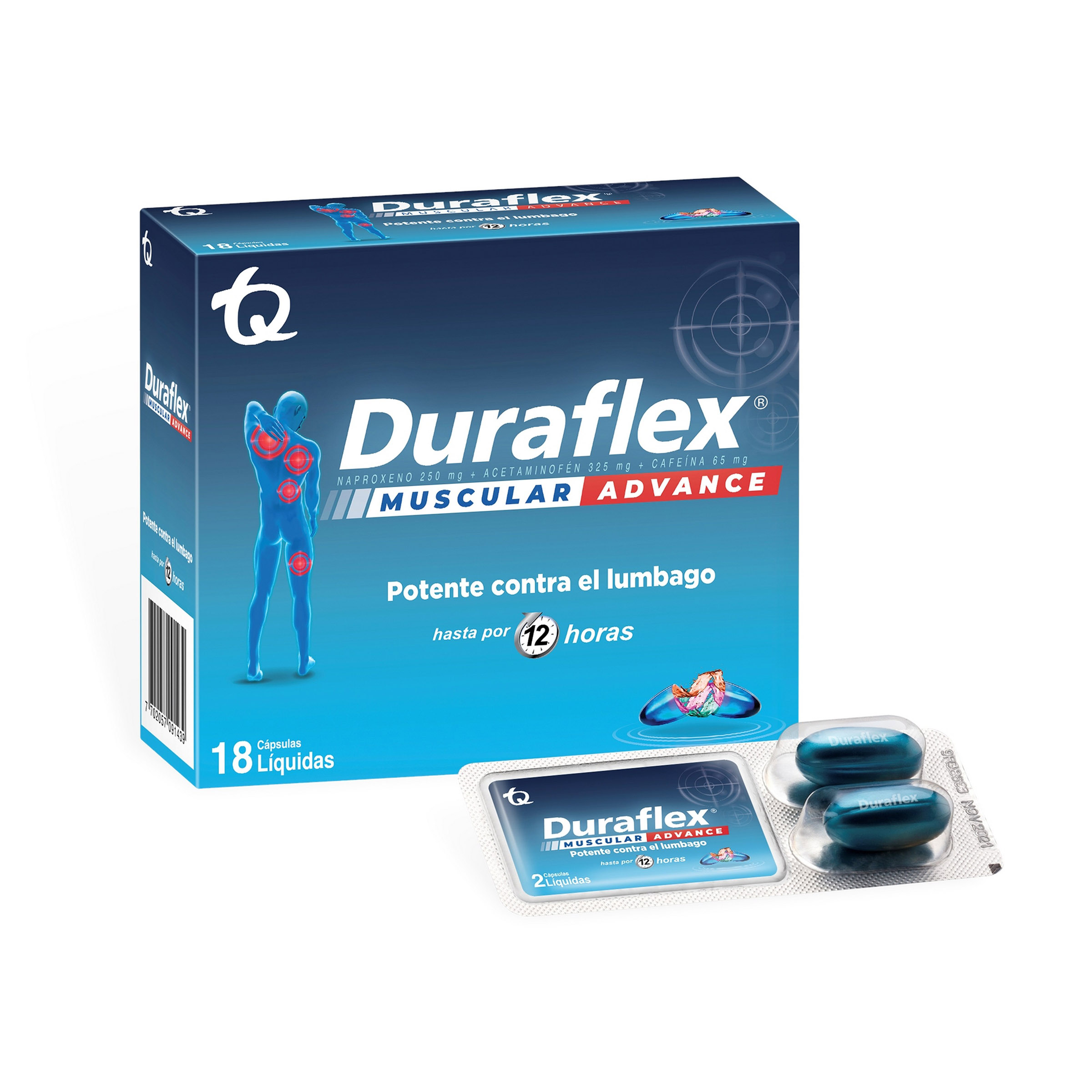 DURAFLEX Espalda Forte – 18 cápsulas (acetaminofén, naproxeno sódico, cafeína)