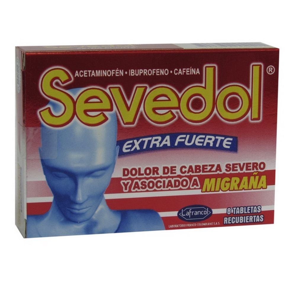 SEVEDOL Extra Fuerte 8 tabletas – ibuprofeno + acetaminofen + cafeina