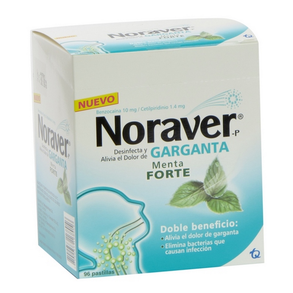 Noraver Menta Forte – 96 pastillas (cetilpiridinio cloruro y benzocaína)