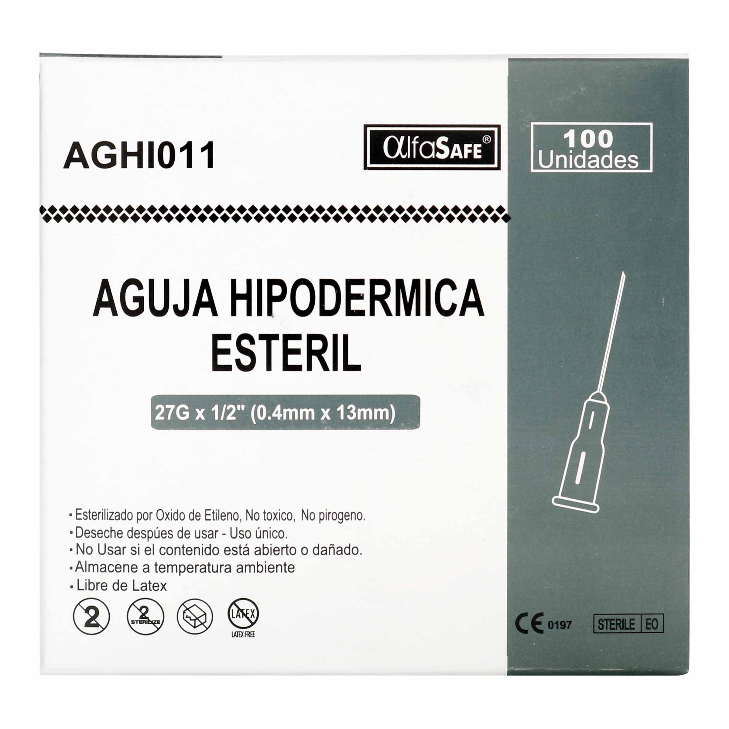 Agujas Hipodérmicas Alfa 27G x 1/2 – 100 uds