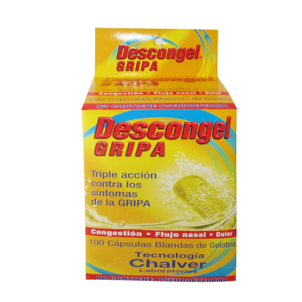 Descongel Gripa 100 cápsulas – acetaminofén, fenilefrina y loratadina