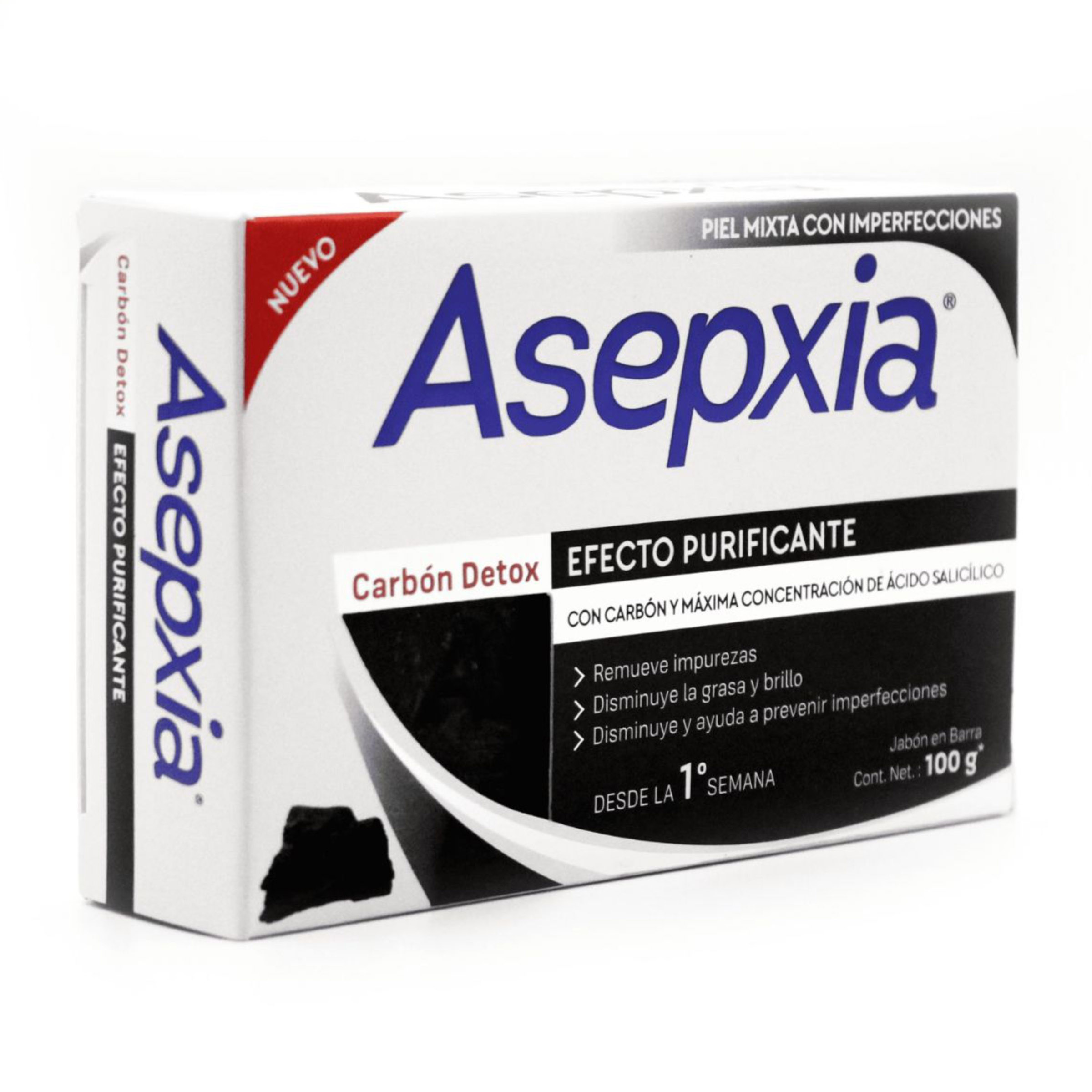 Jabón facial Asepxia Carbon Detox 100 g – Genomma Lab Colombia