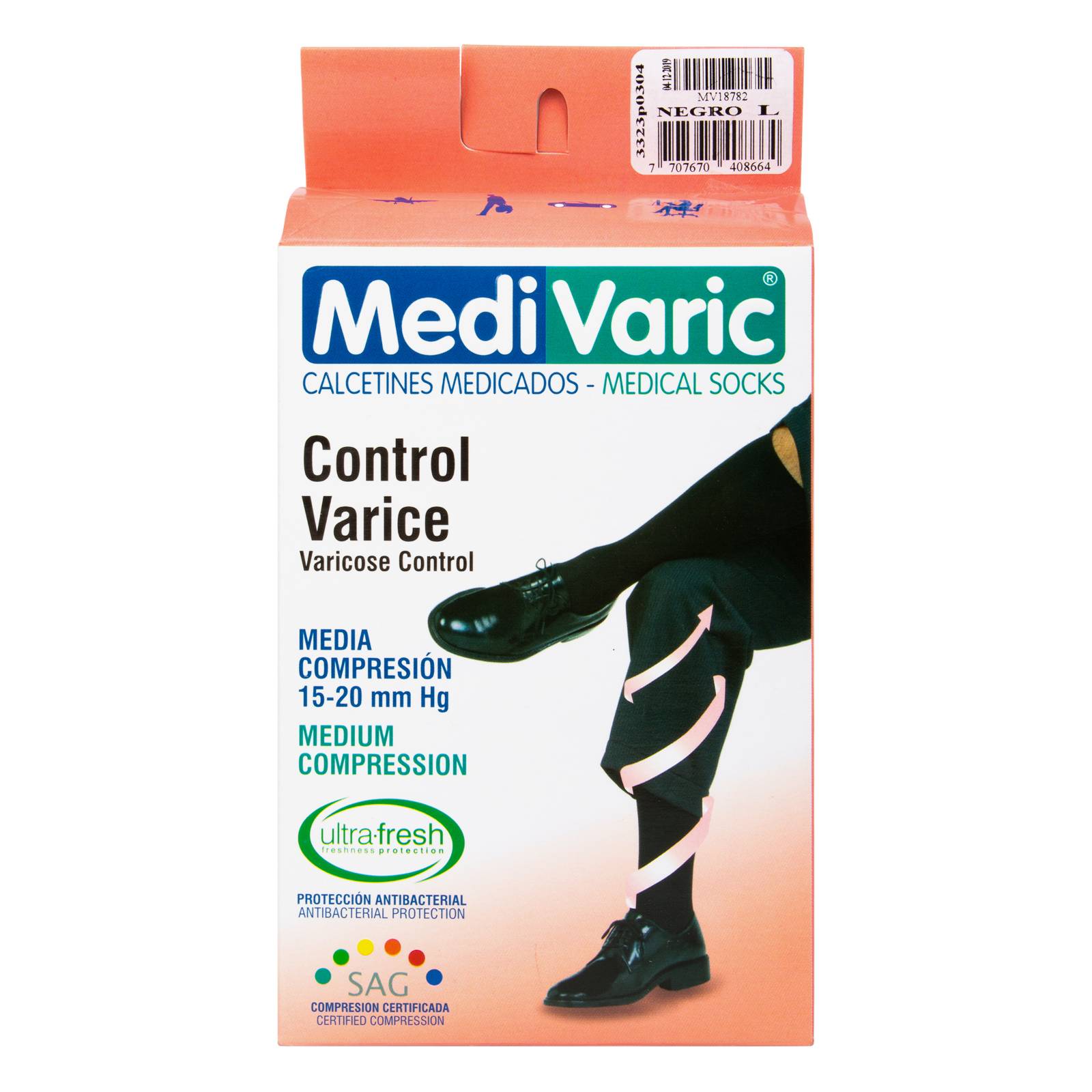 Calcetín anti varices Mediva para hombre – talla media, negro