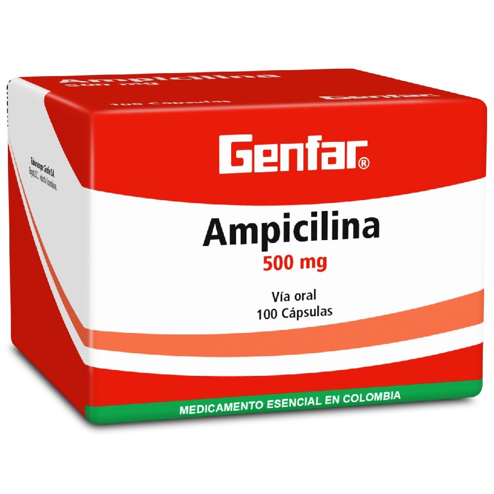 Ampicilina 500 mg, 100 cápsulas - Genfar