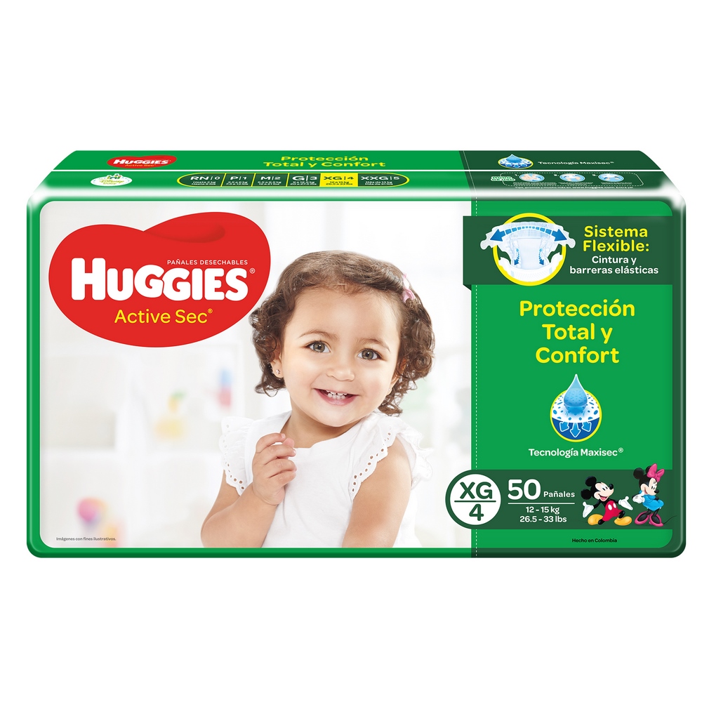 Pañales Huggies Active Sec XG – 50 unidades