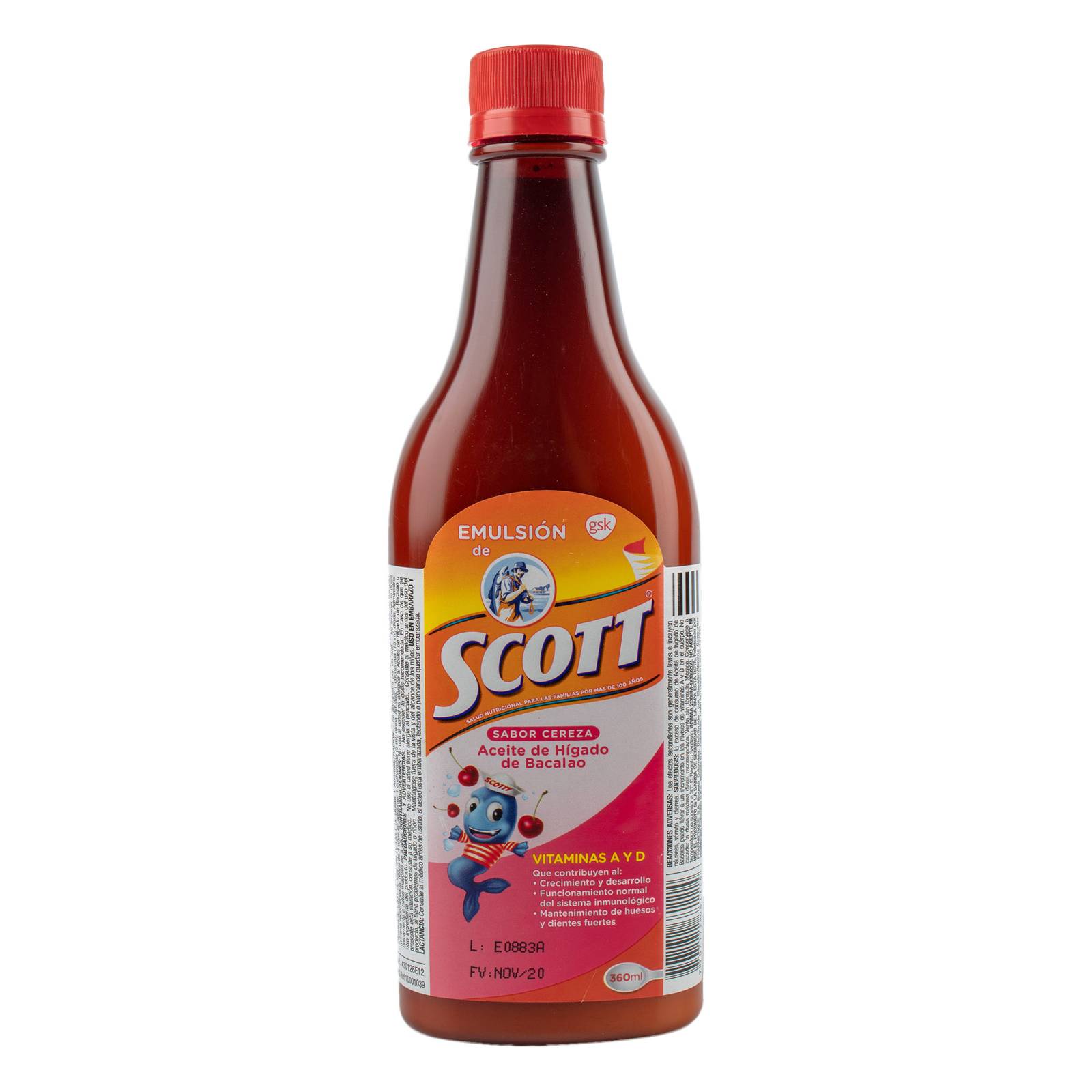 Emulsión Scott Cereza 360 ml Vitamina A y D Aceite de Bacalao
