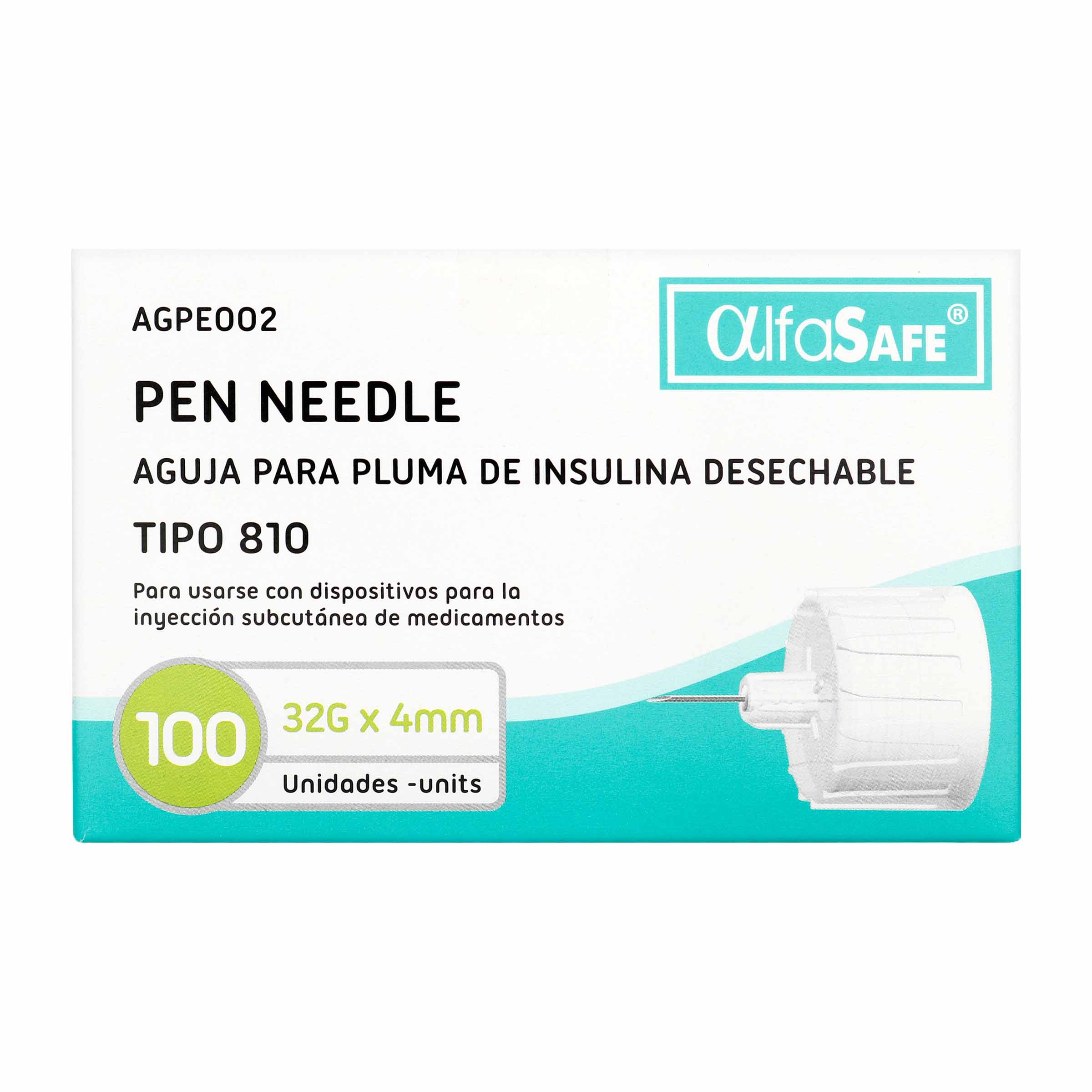 Agujas Alfa para insulina 32G x 4 mm – 100 uds