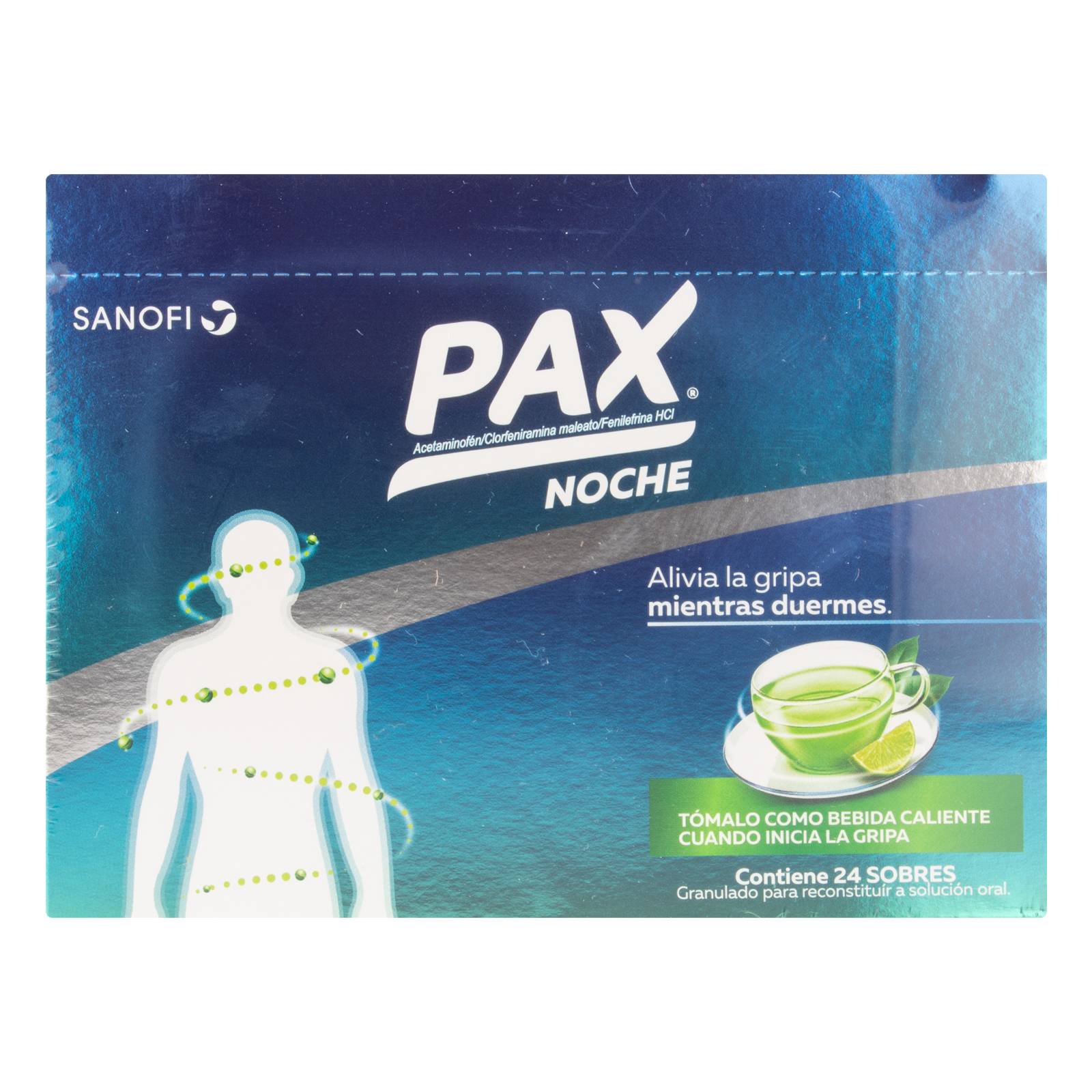 PAX Caliente Noche Limón 24 Sobres - Acetaminofén, Clorfeniramina, Fenilefrina