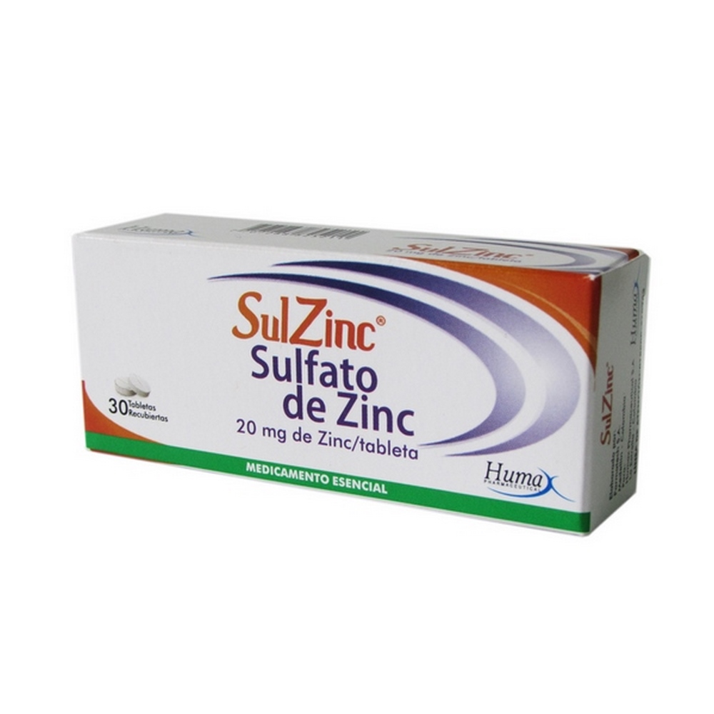 SULZINC 20 mg - Sulfato de Zinc, 30 tabletas