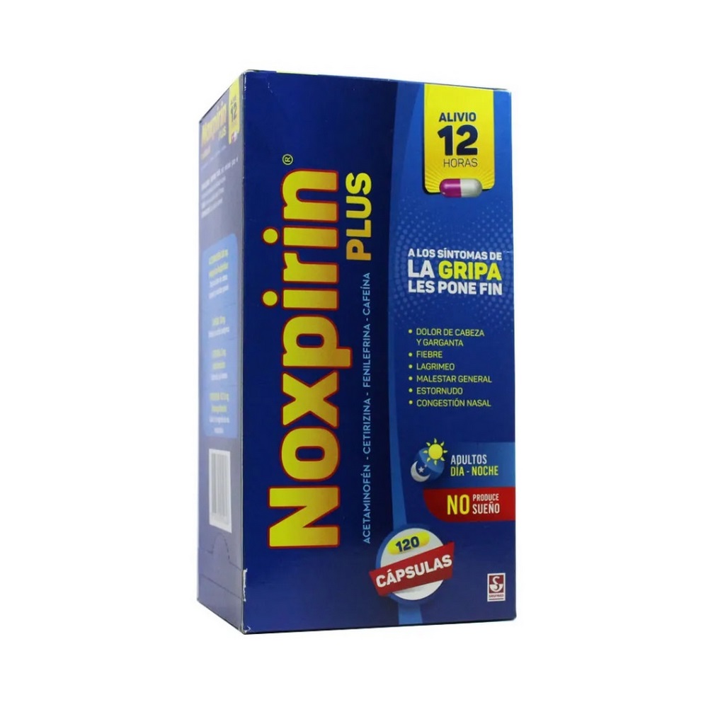 Noxpirin Plus 120 cápsulas – Acetaminofén, Fenilefrina, Cetirizina, Cafeína