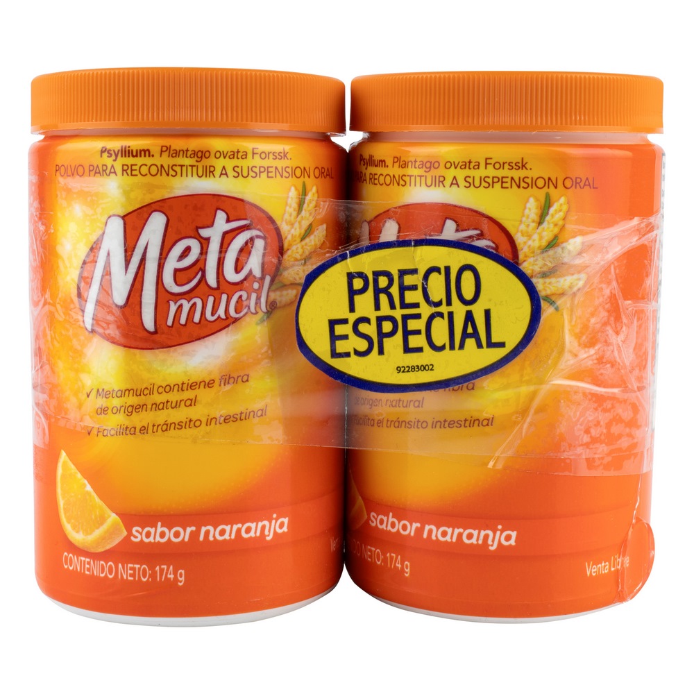 Metamucil Fibra Psyllium 174 g – Pack 2 (30 dosis por unidad)