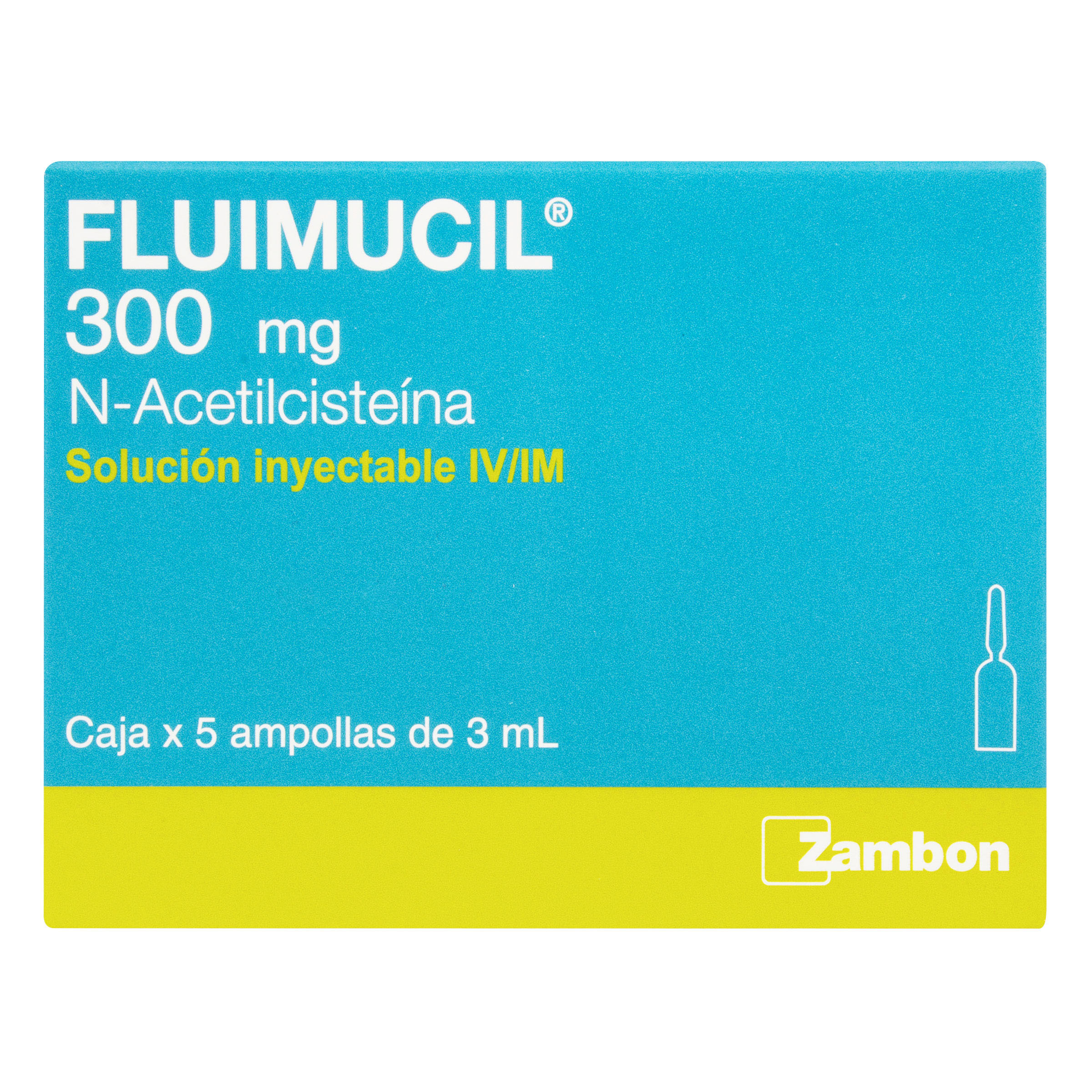 Fluimucil 3 mL IV – Acetilcisteína, 5 ampollas (Zambon)
