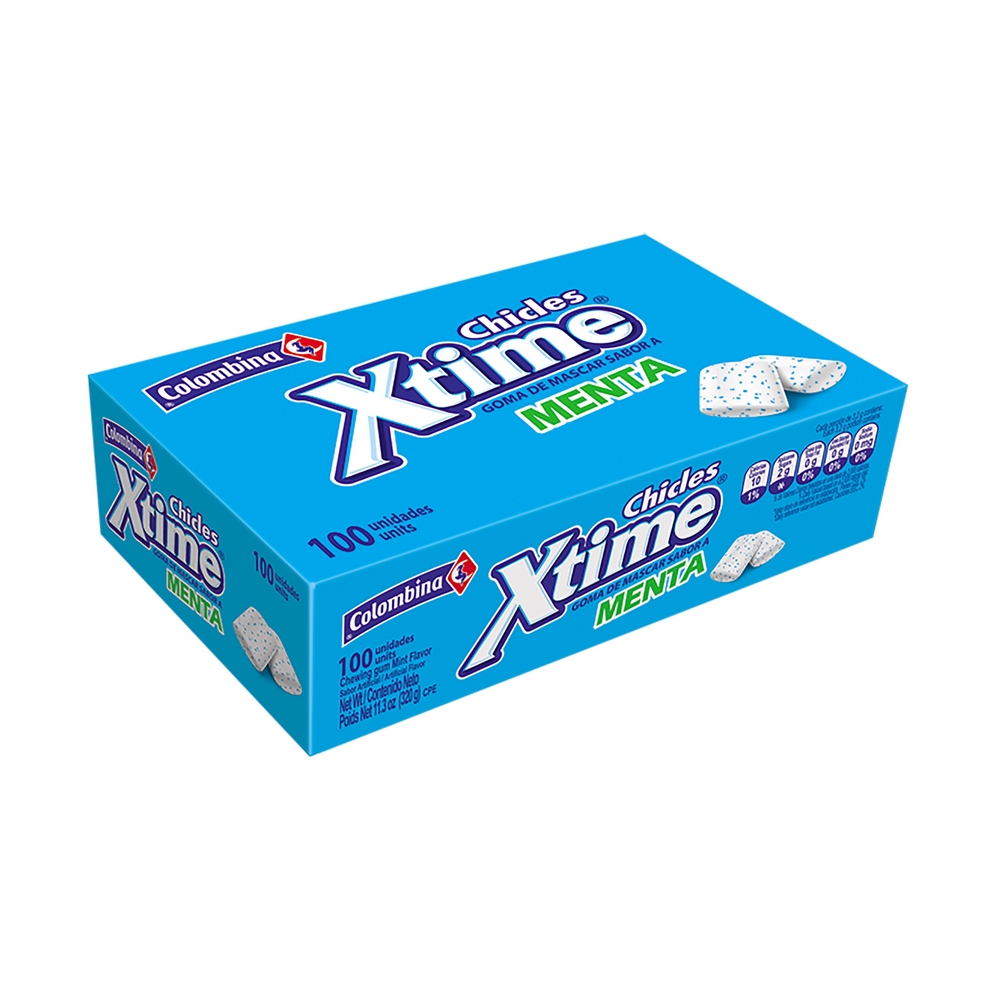 Chicle XTIME Menta - Display 100 unidades