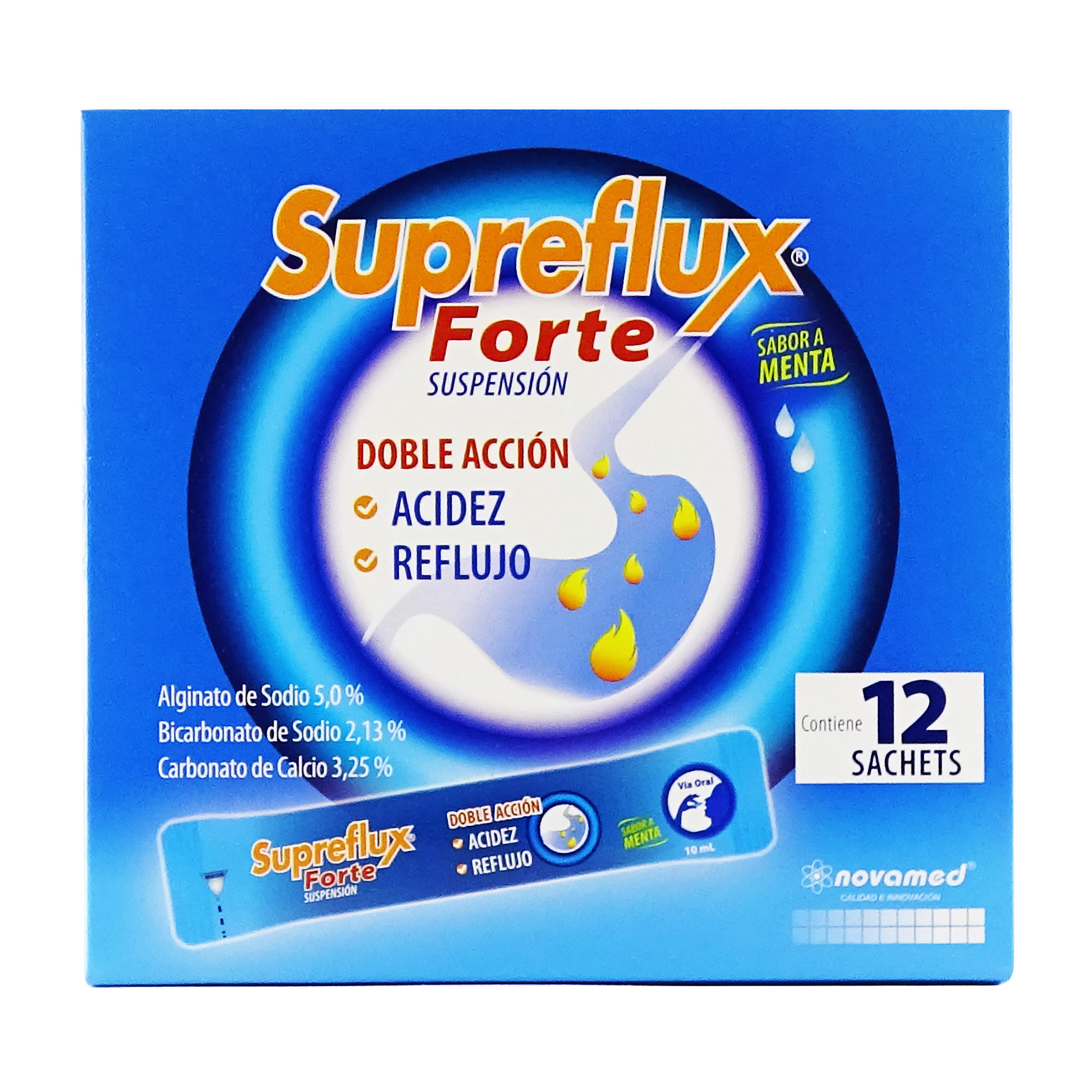 Suprefux Forte 10 ml – Algínato, Bicarbonato de Sodio y Calcio (12 sobres)