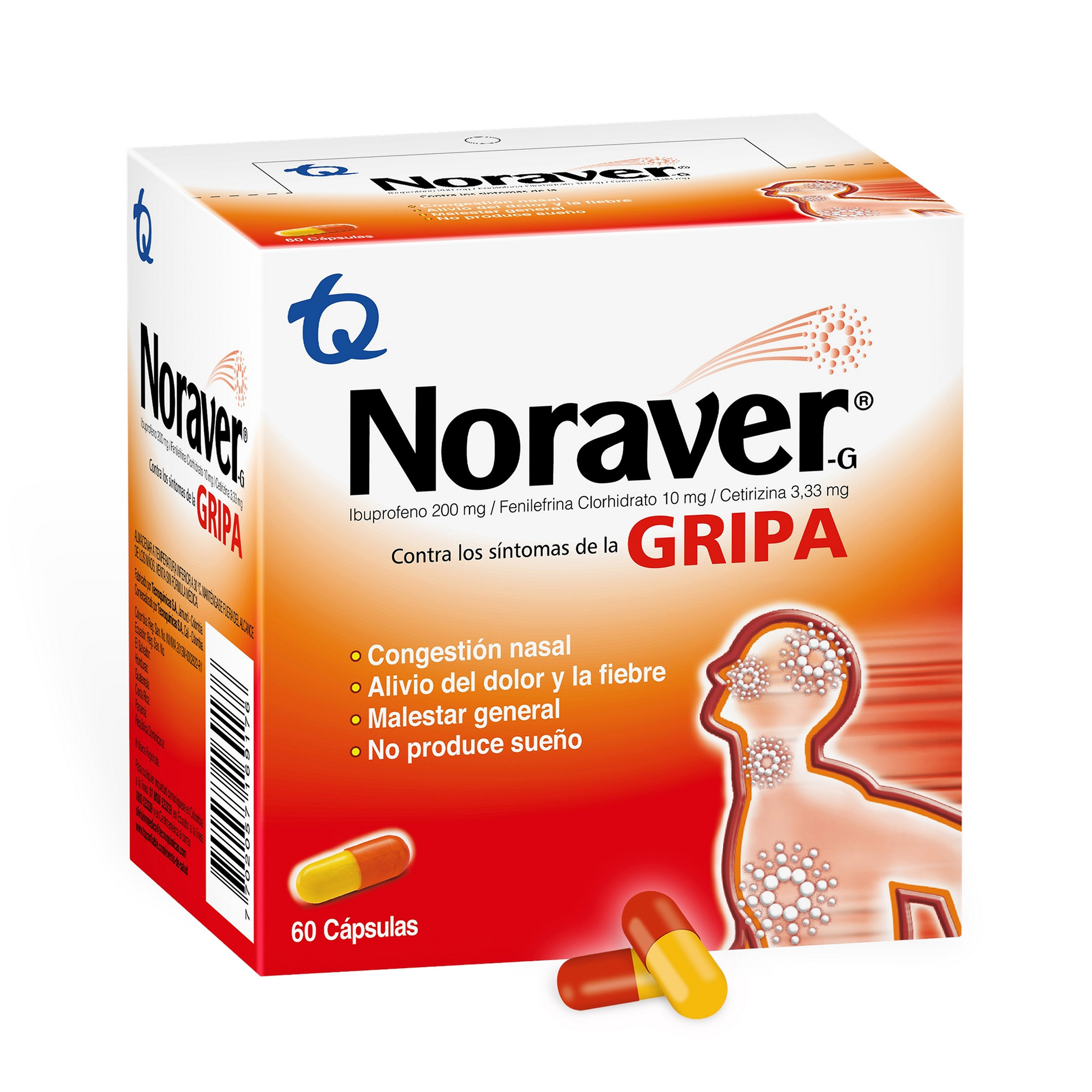 Noraver G contra la gripe – 60 cápsulas (IBU + fenilefrina + cetirizina)