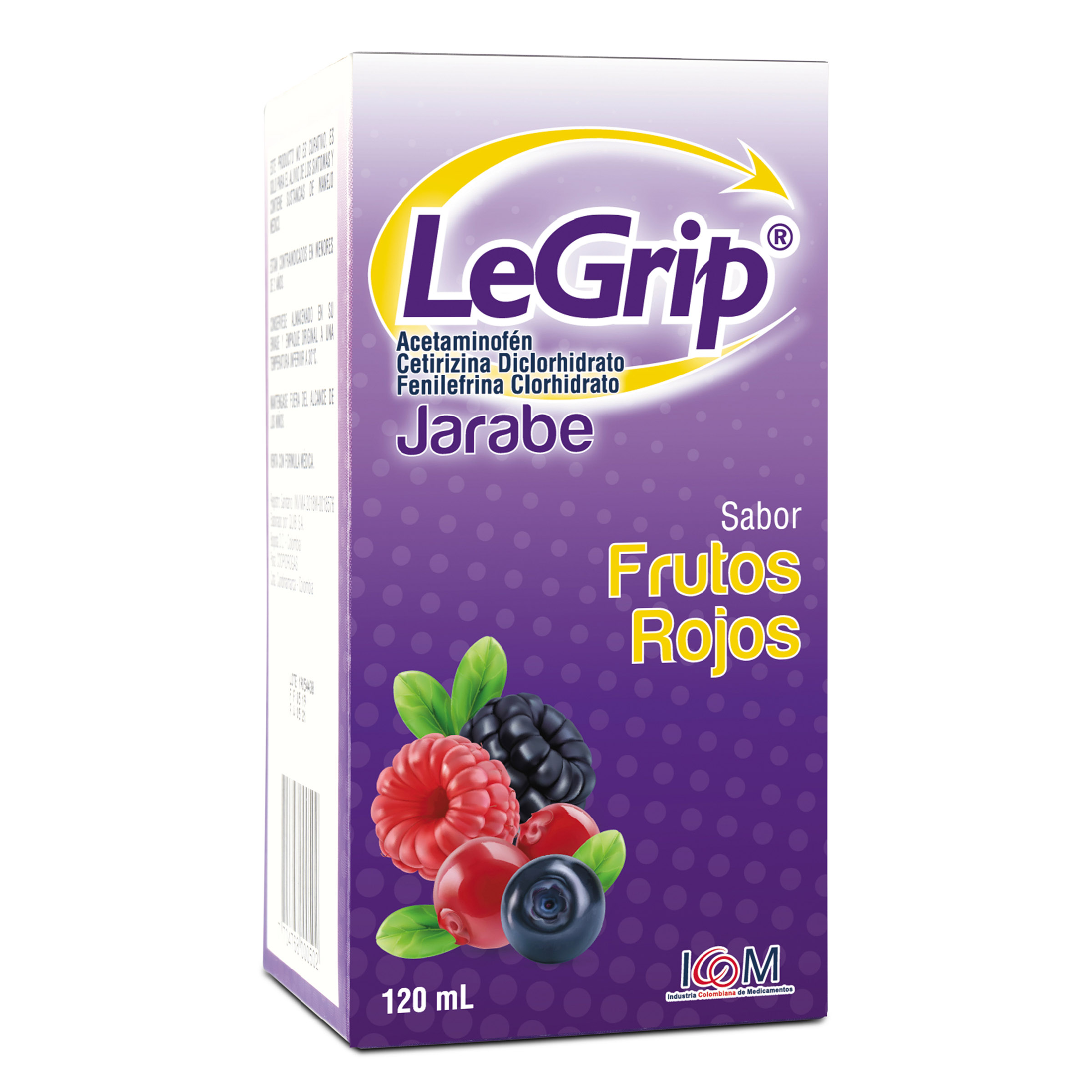Legrip JBE Frutos Rojos 120 ml - ICOM (acetaminofén, fenilefrina, cetirizina)