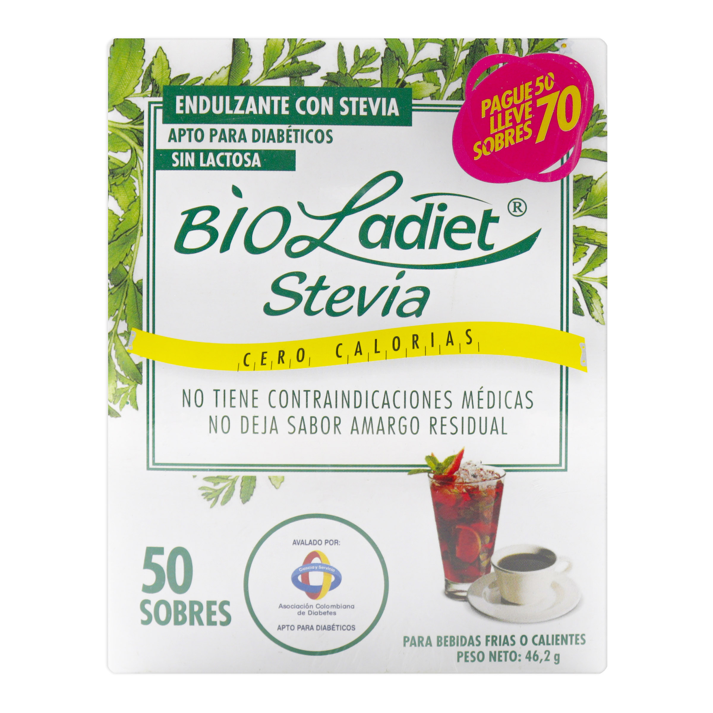 Stevia BioladiET – 50 sobres + 20 sobres edulcolorantes