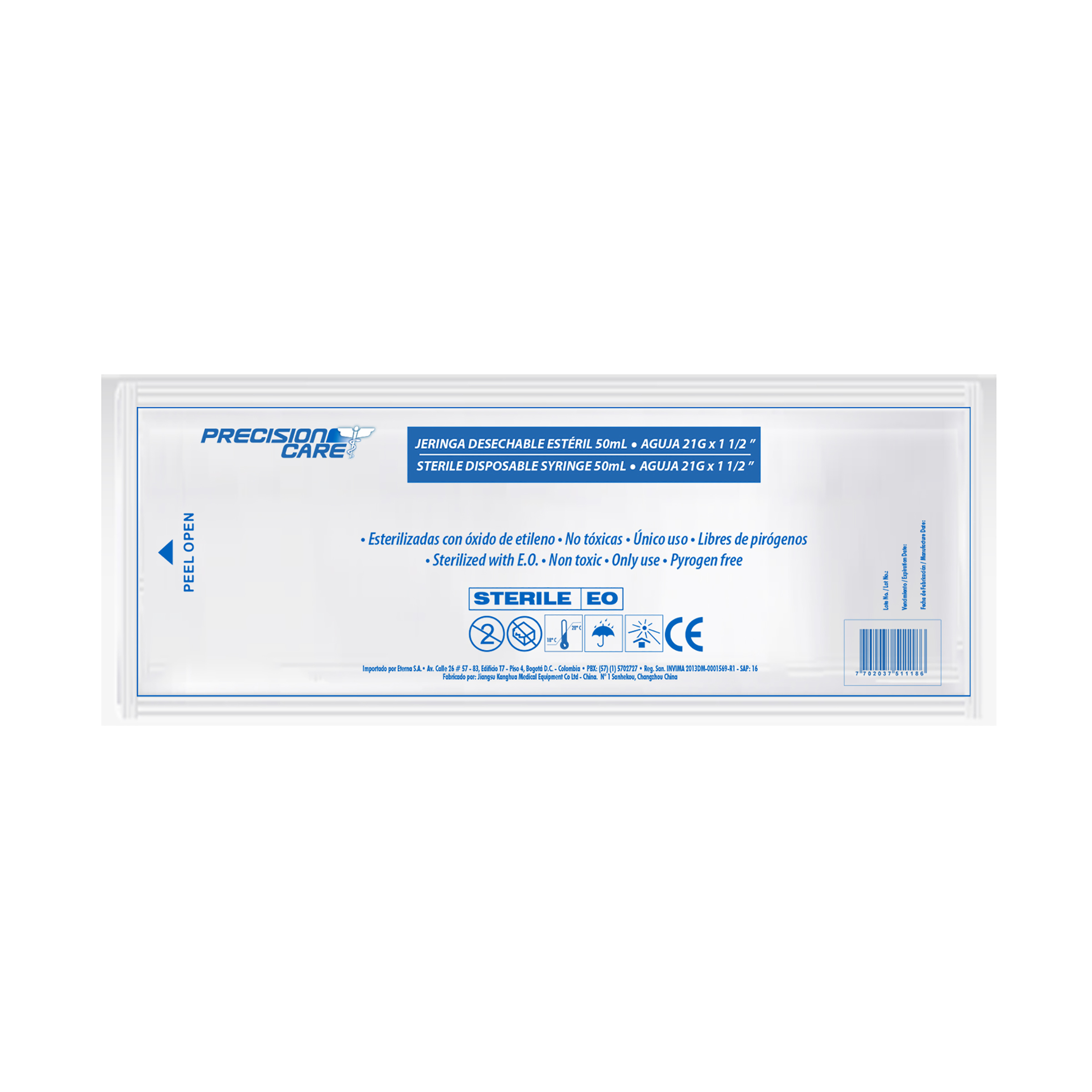 Jeringa 50 ml 3 piezas con aguja precisión ETERNA