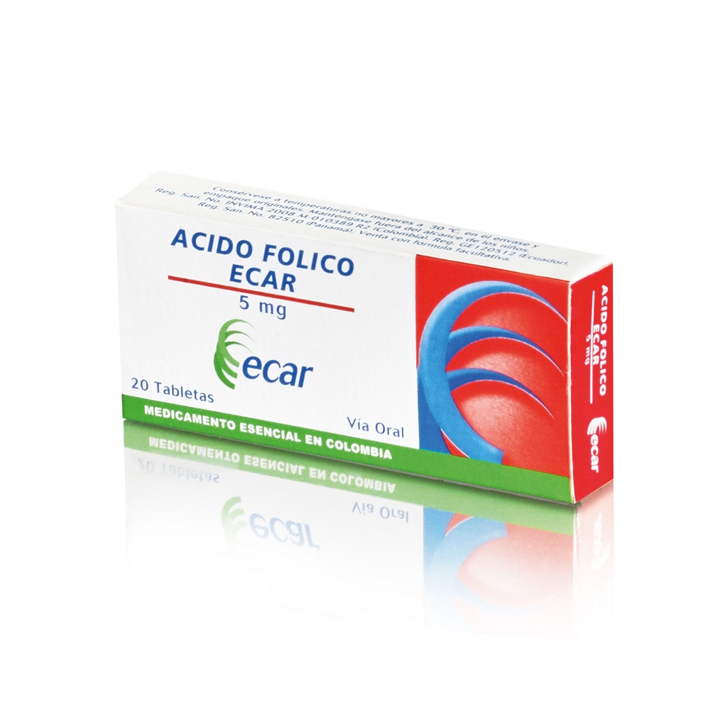 Ácido Fólico 5 mg 20 tabletas EC
