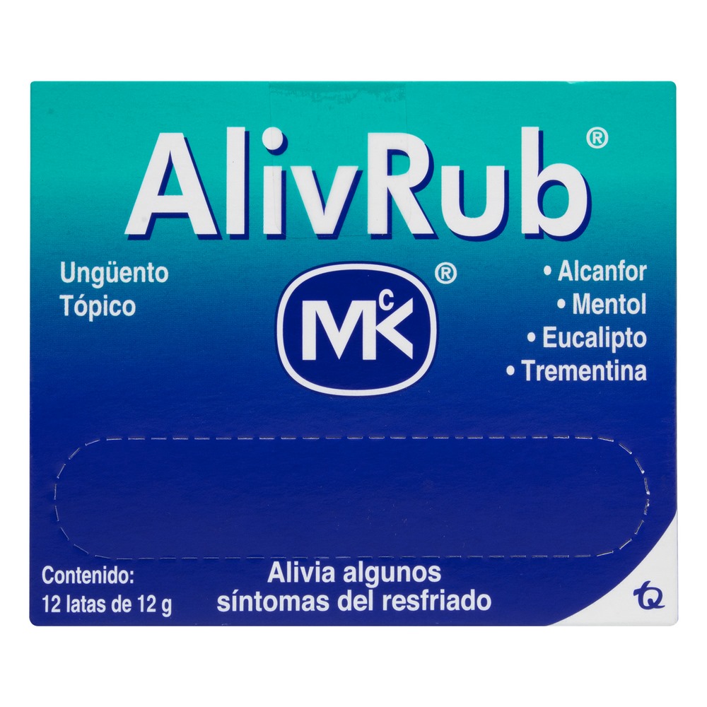 Alivrub mentol-alcanfor-eucalipto – lata 12 g (12 unidades) | TECNOQUIMICAS S.A.