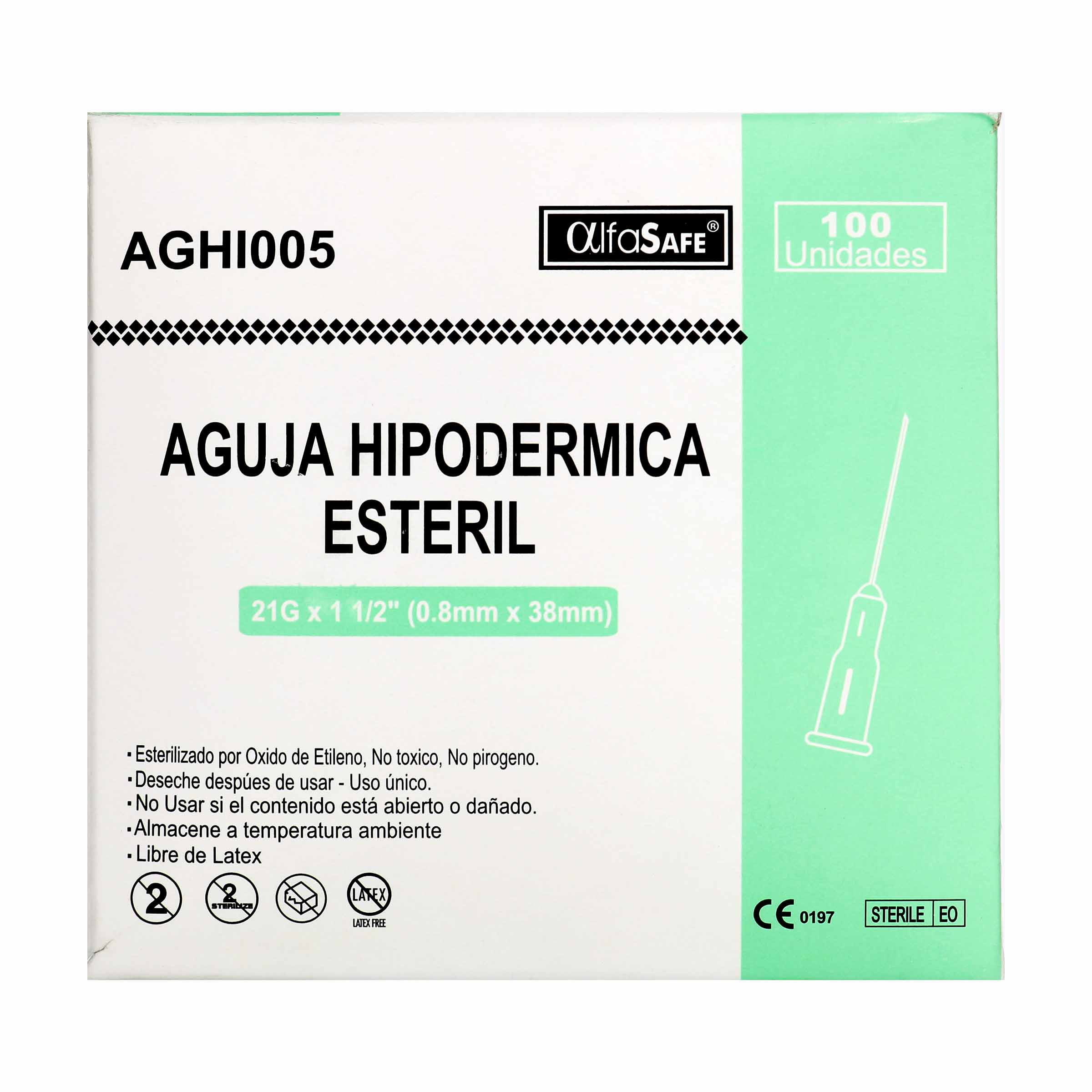 Aguja Hipodérmica Alfa 21G 1 1/2 – 100 und