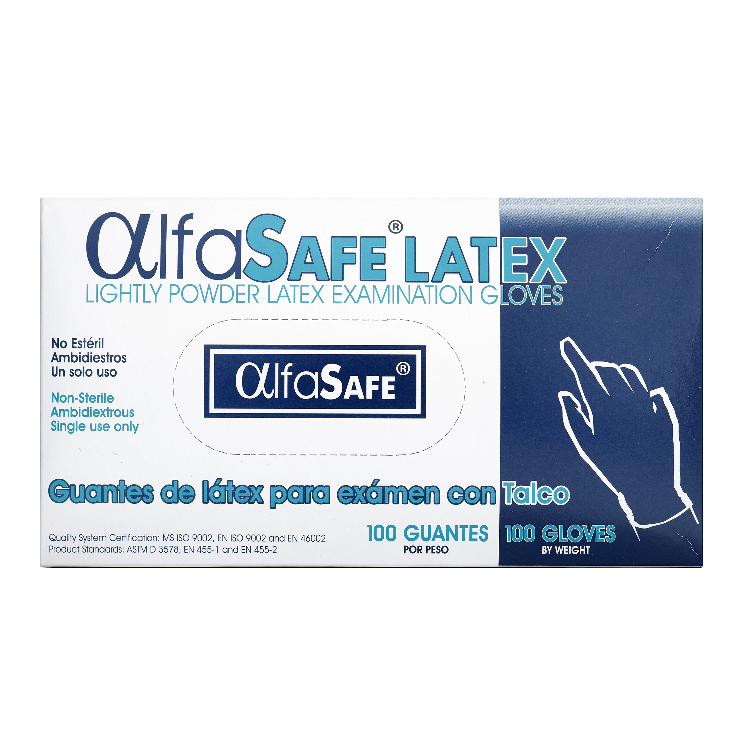Guante examen látex talla L – 100 uds – Alfa Trading