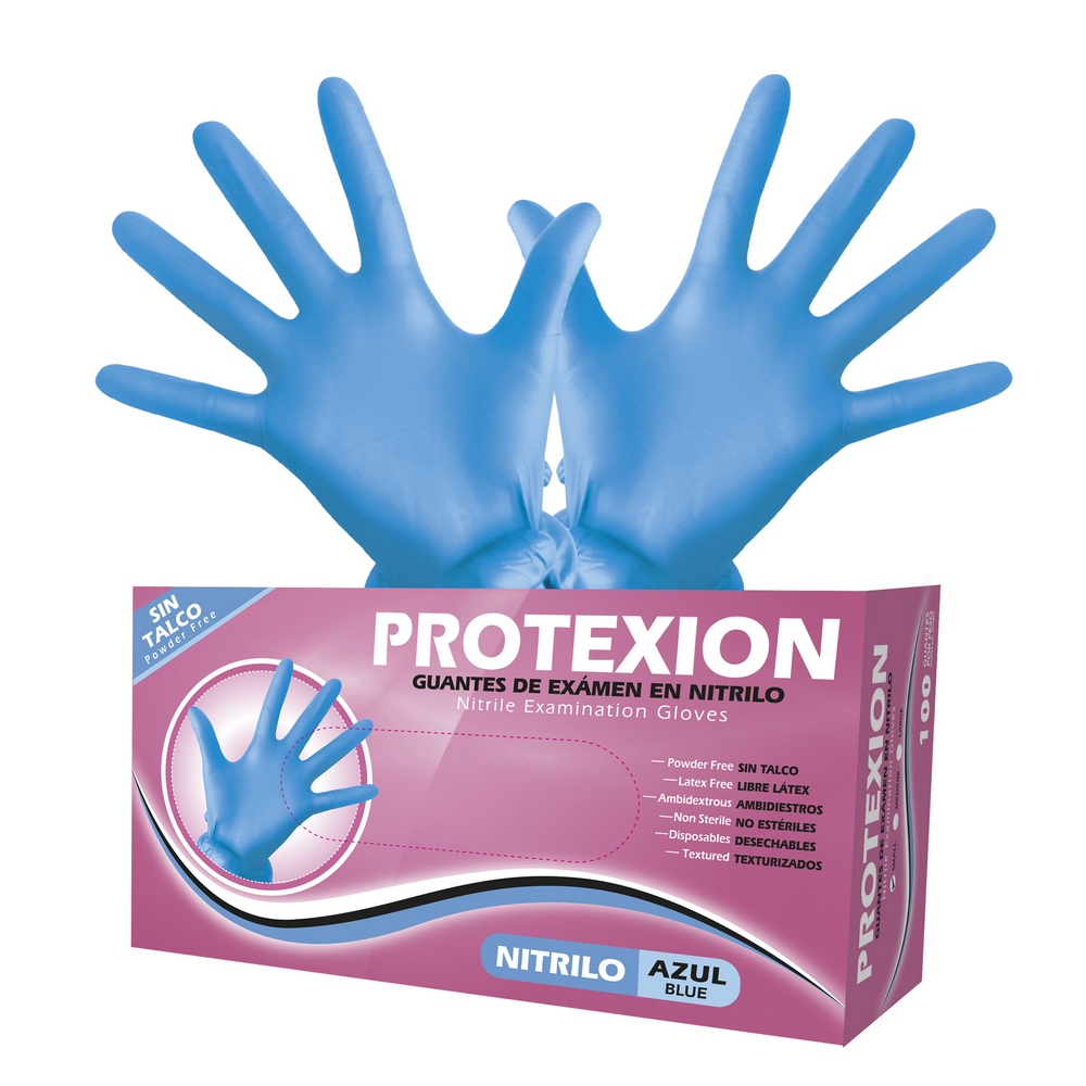 Guantes de examen nitrilo azul Protexion – 100 und