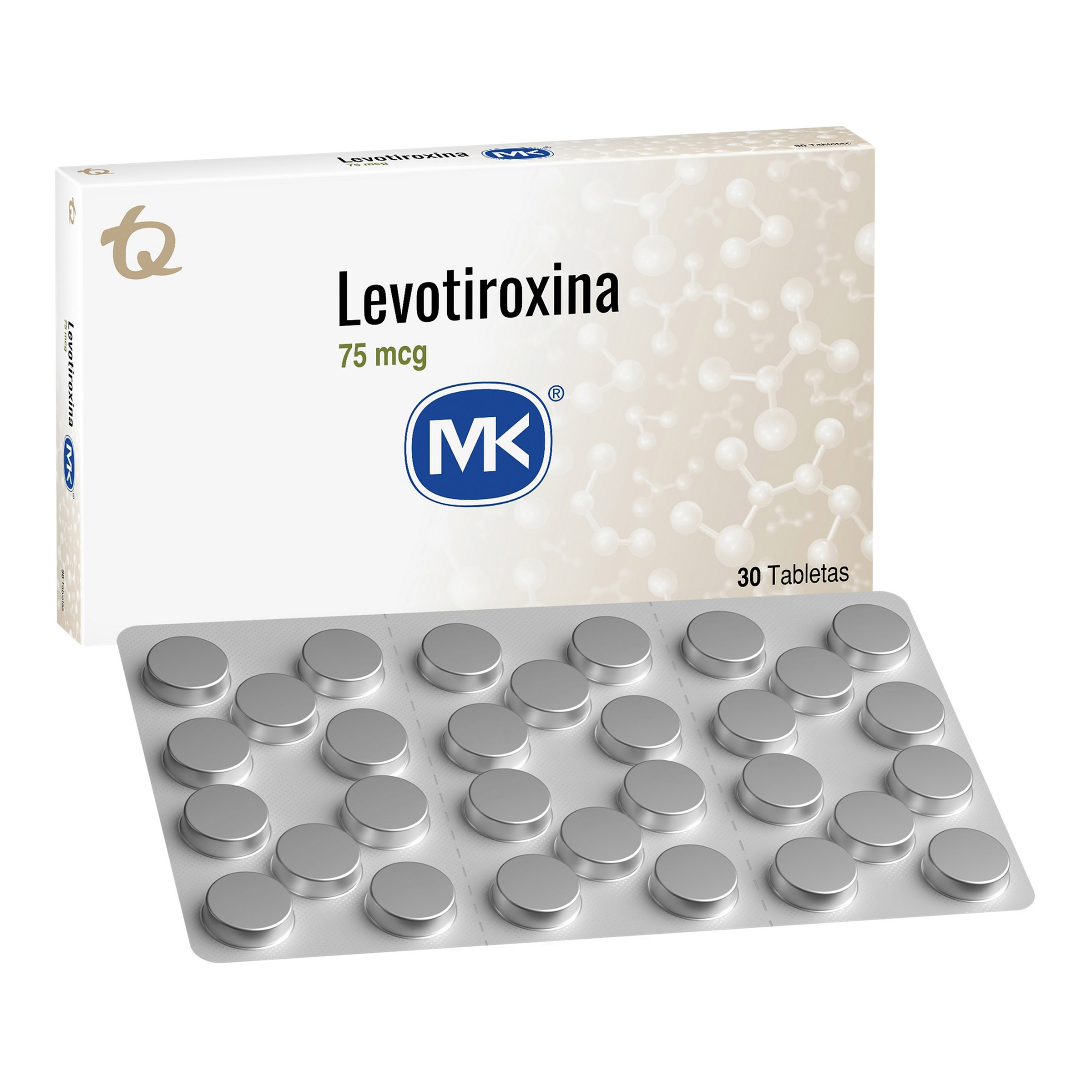 Levotiroxina sódica 75 mcg - 30 tabletas | TECNOQUIMICAS