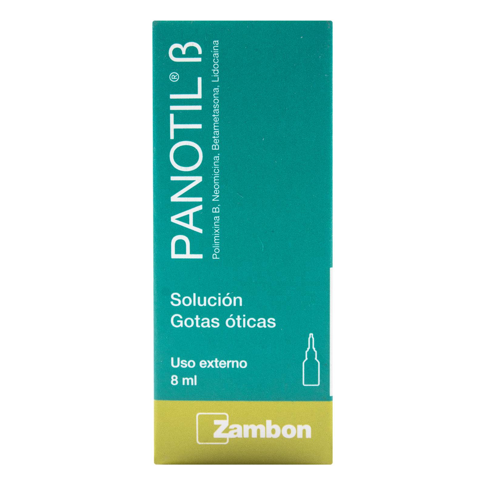Panotil Beta gotas 8 mL – Polimixina B, Neomicina, Betametasona, Lidocaína