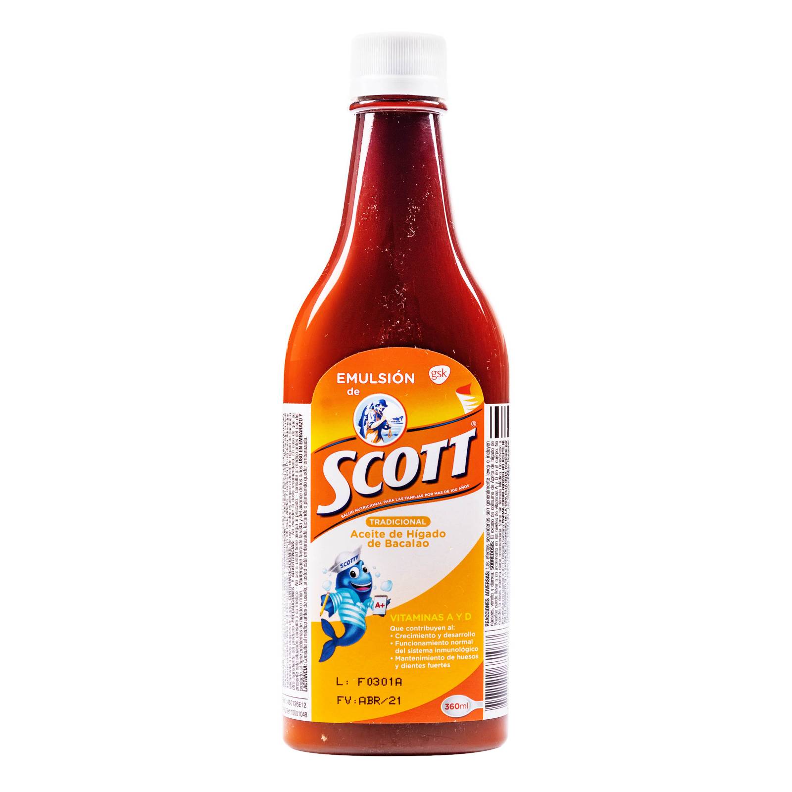 Emulsión Scott CTE 360 ml Vitamina A y D Aceite de Bacalao