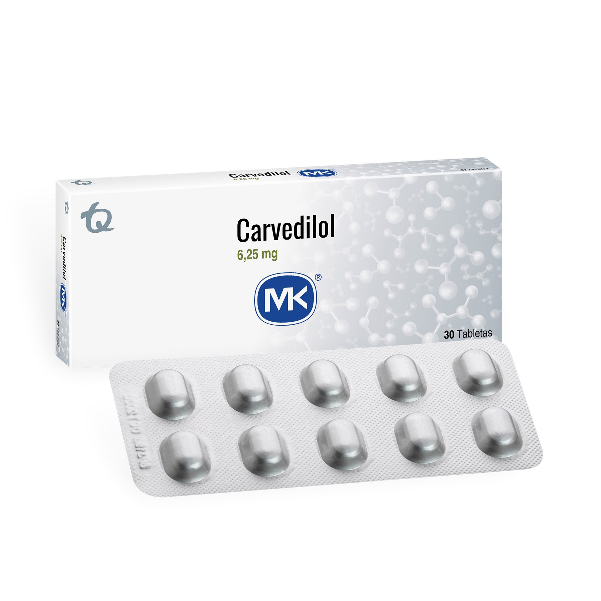 Carvedilol 6.25 mg — 30 tabletas