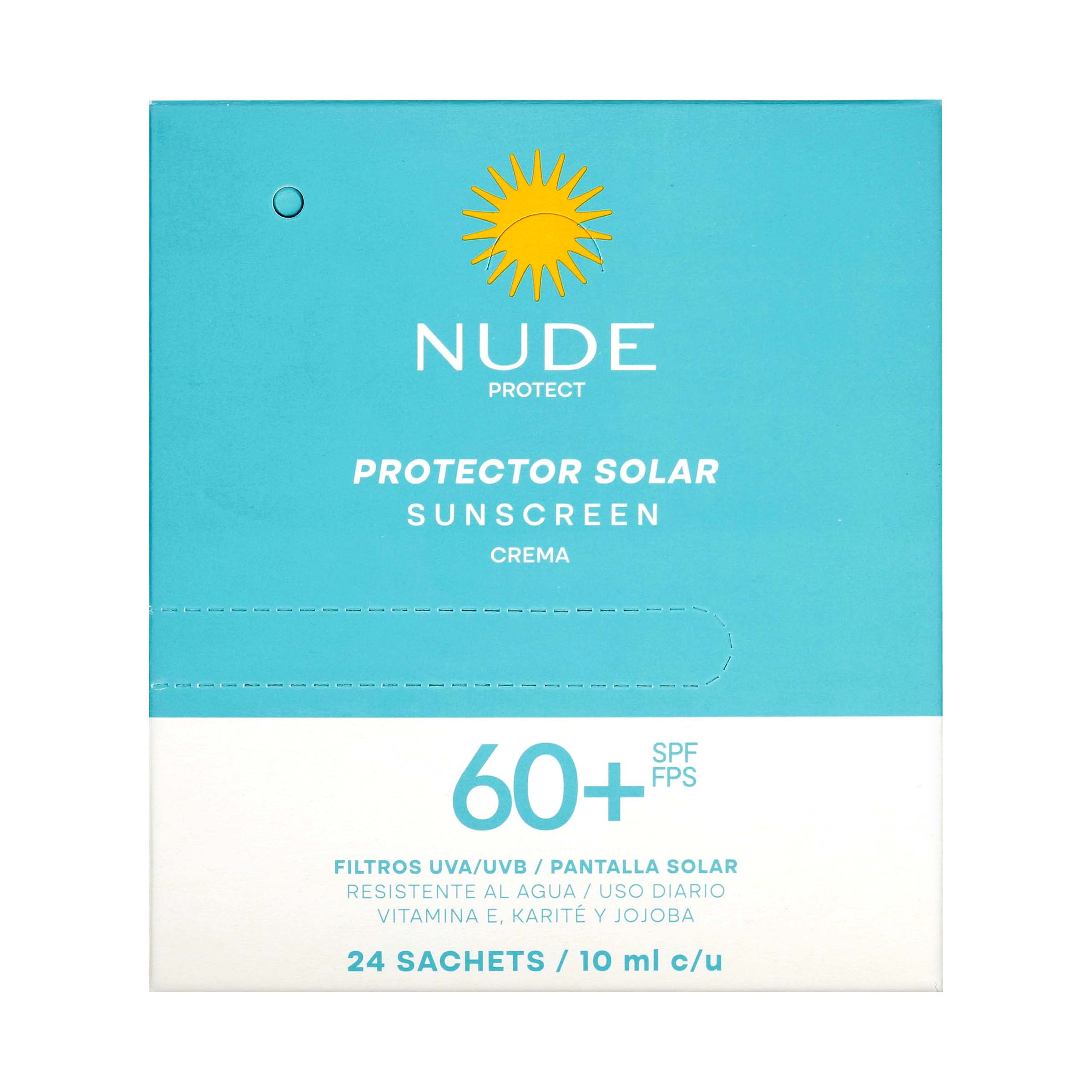 Protector solar Nude FPS60+ Crema - 24 sobres (10 ml c/u) PREBEL