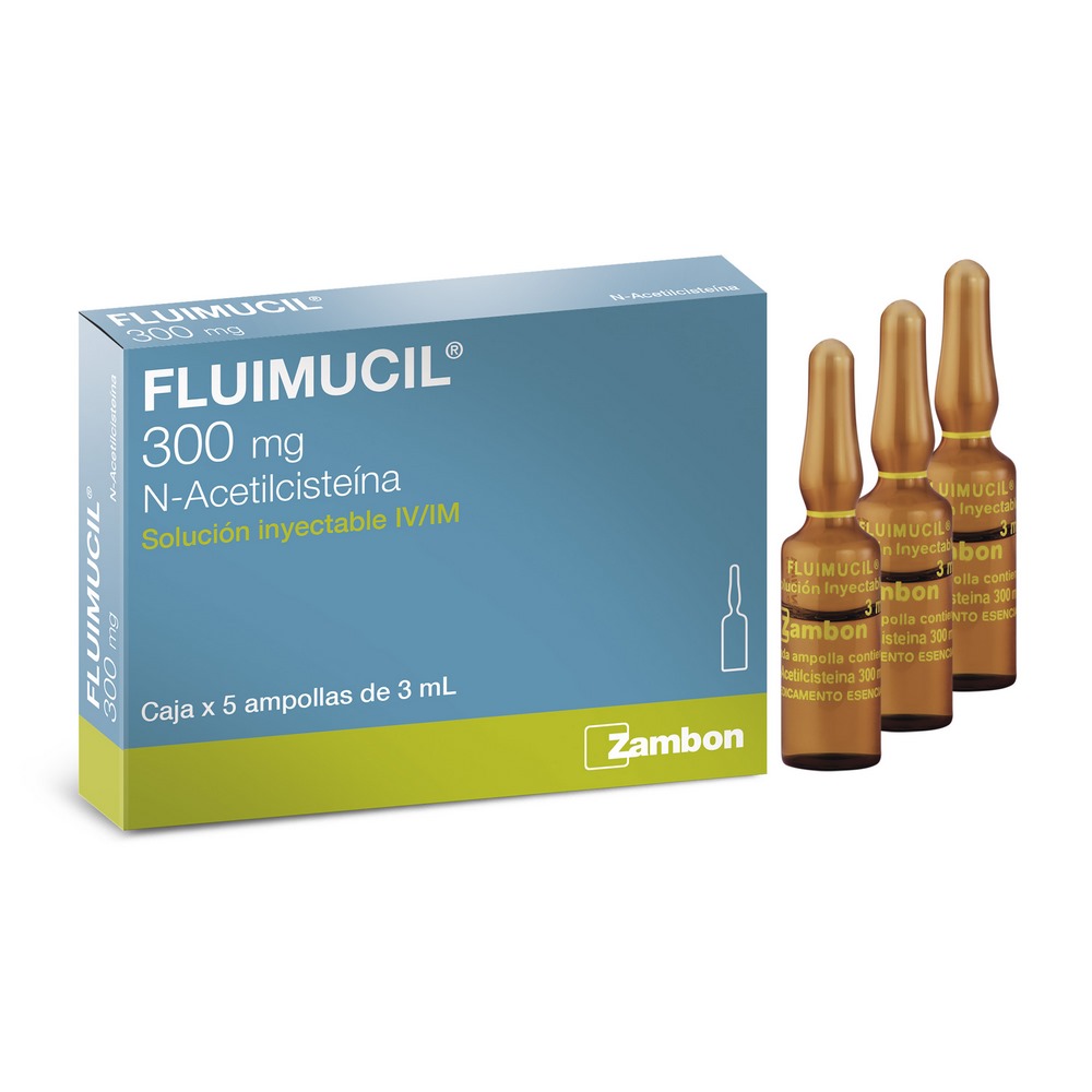 Fluimucil 3 mL IV – Acetilcisteína, 5 ampollas (Zambon)