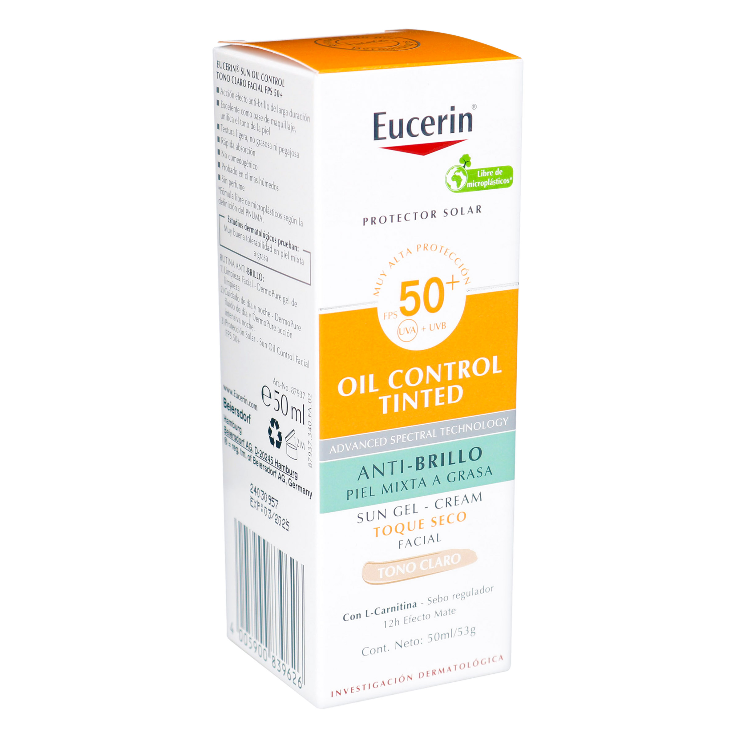 Protector solar Eucerin Oil Control – tono claro, 50 ml