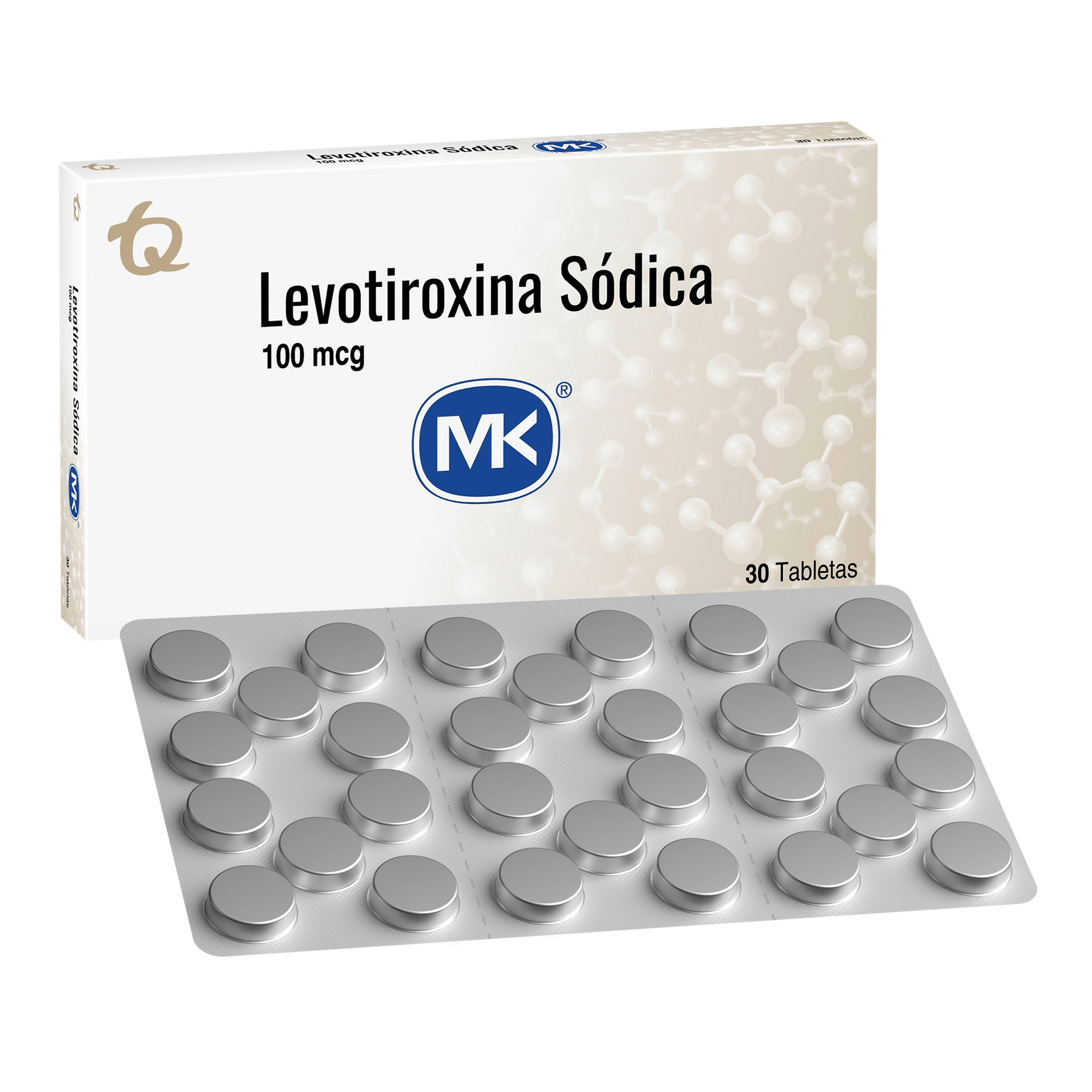 Levotiroxina sodica 100 mcg 30 tabletas