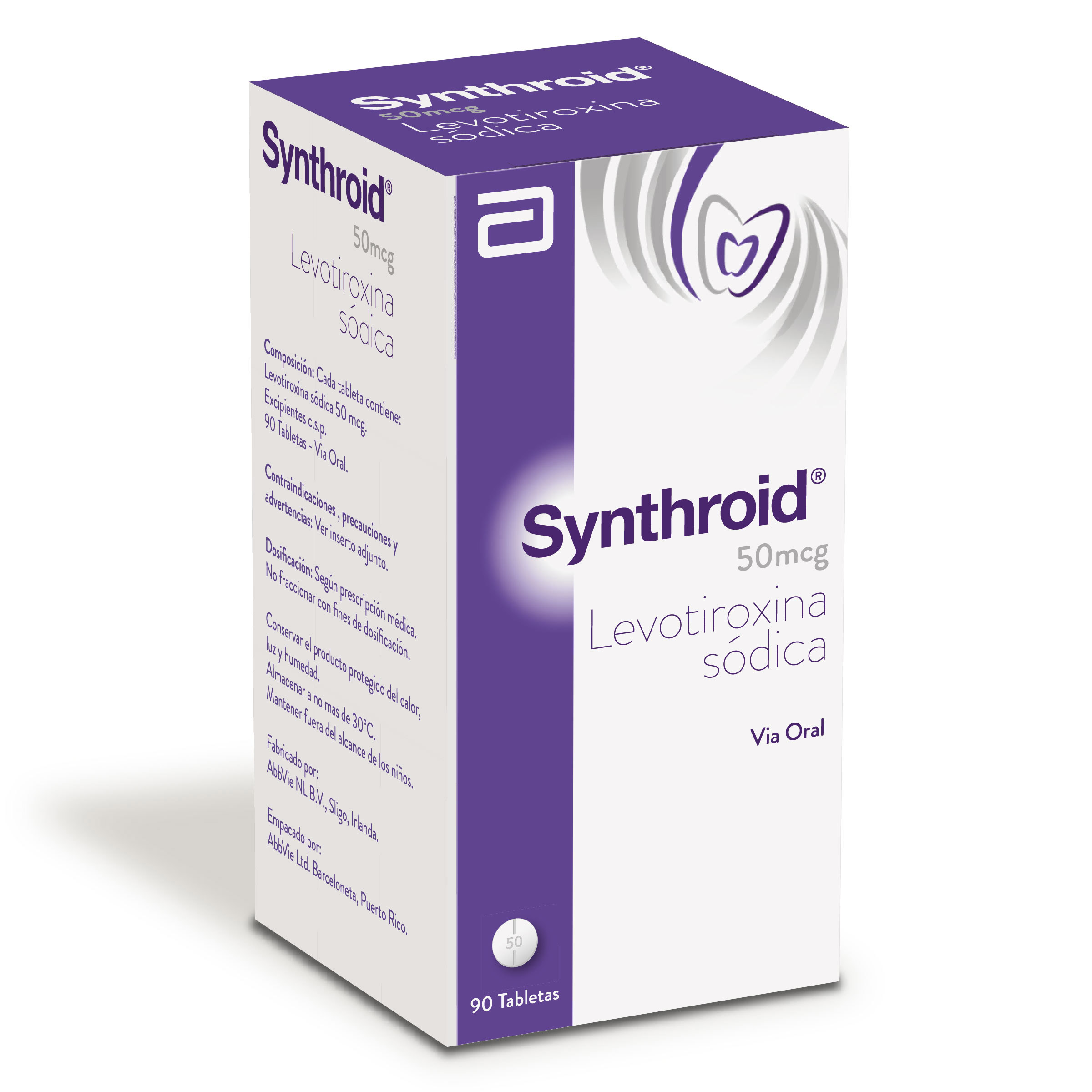 SYNTHROID 50 mcg – Frasco 90 tabletas de levotiroxina sódica