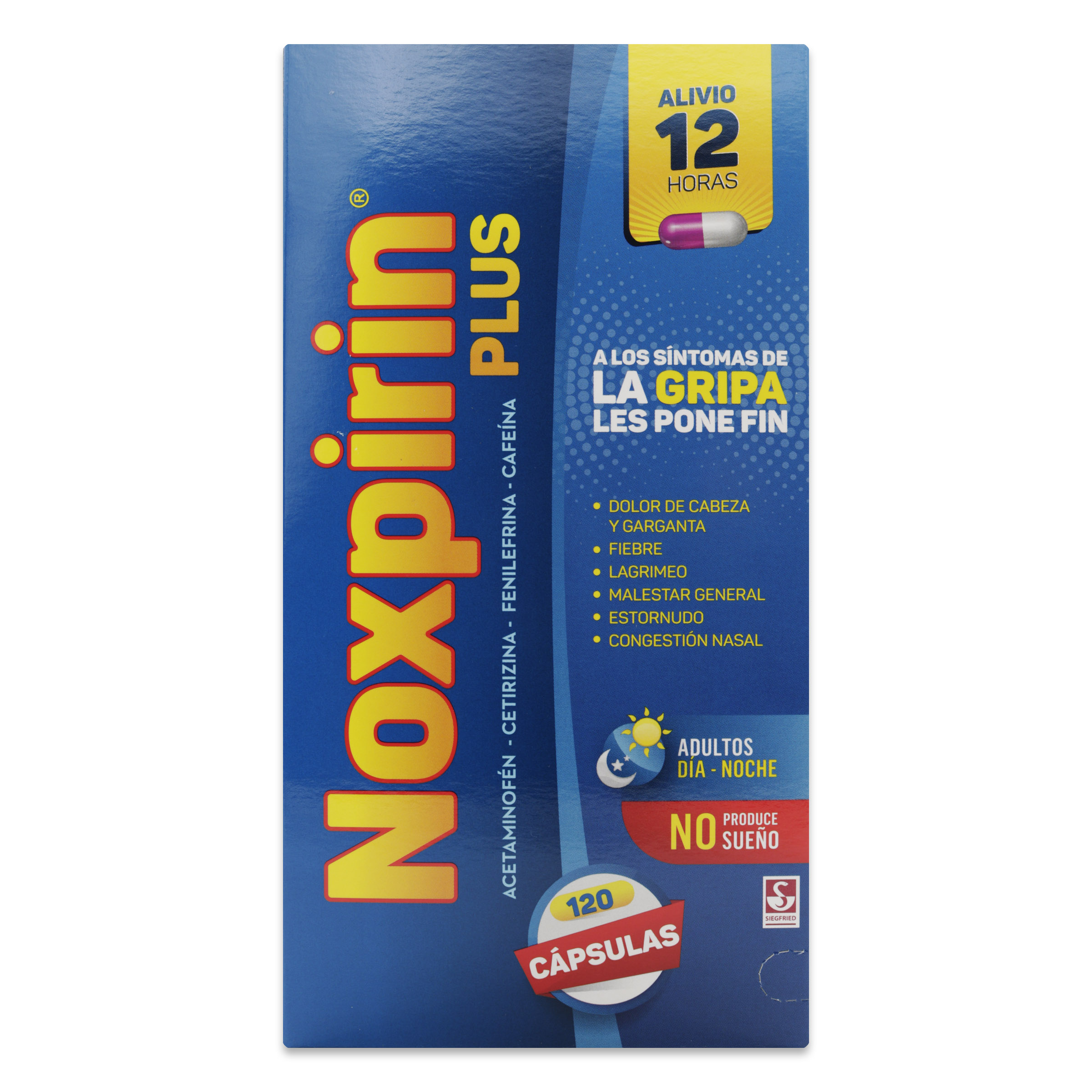 Noxpirin Plus 120 cápsulas – Acetaminofén, Fenilefrina, Cetirizina, Cafeína