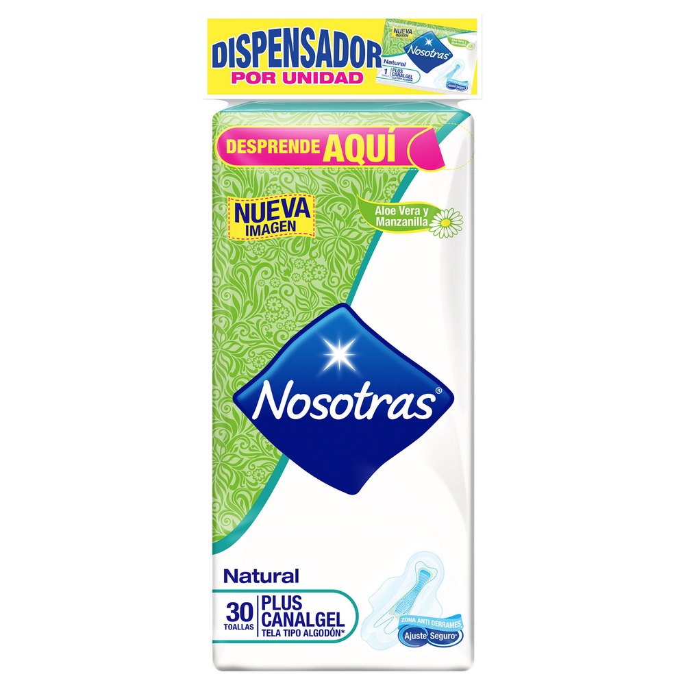 Nosotras Natural Plus CanalGel - 30 Unidades Toallas Absorbentes