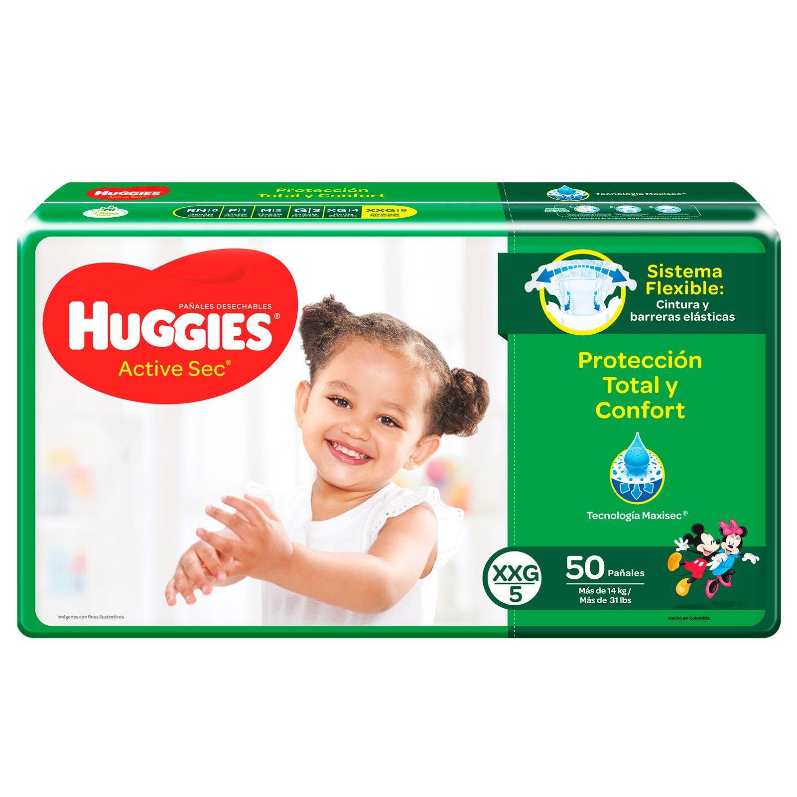Pañales Huggies Active Sec Etapa 5 XXG 50 uds