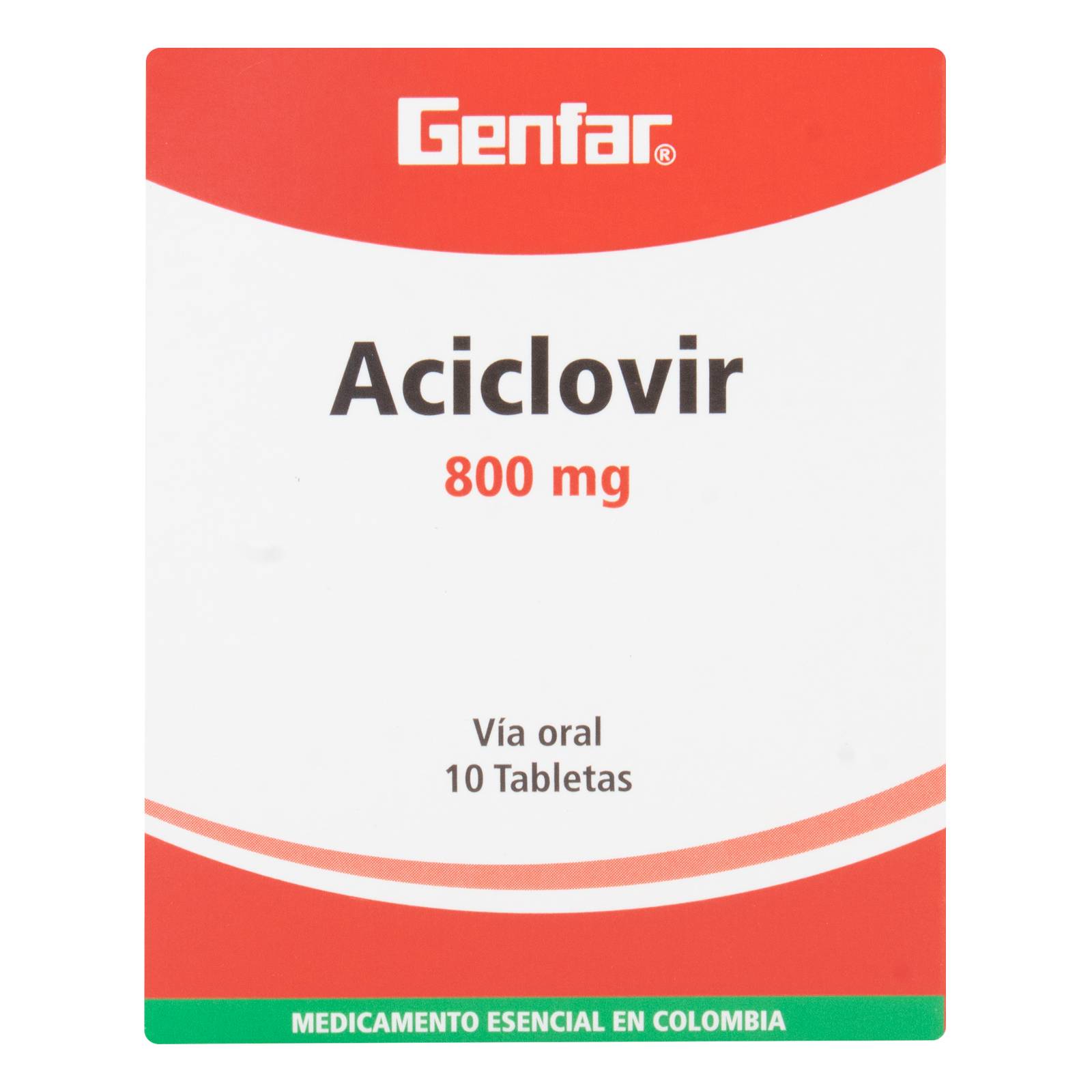 Aciclovir 800 mg - 10 tabletas Genfar