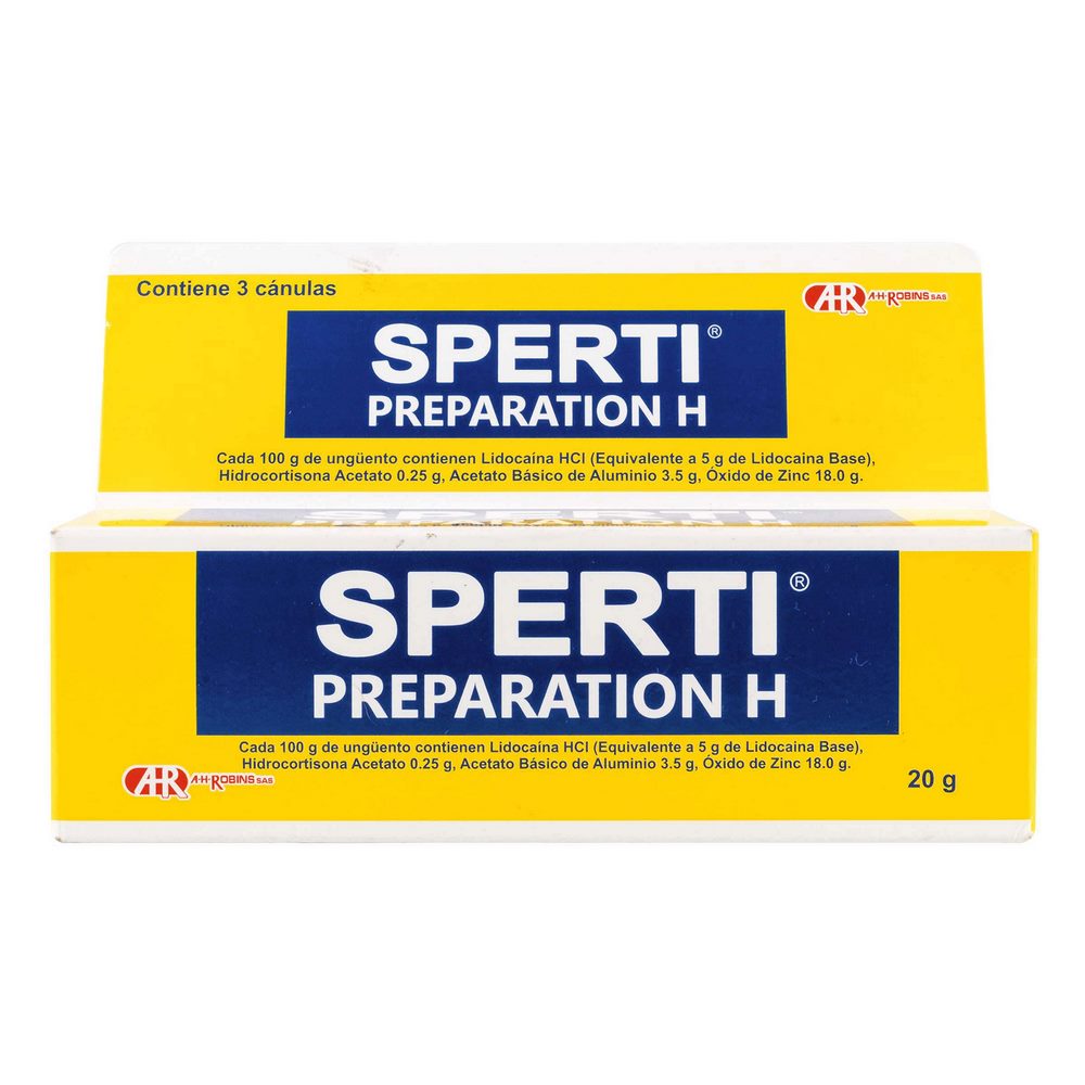 Preparation H Sperti 20 g – Hidrocortisona, Aluminio, Lidocaína y Óxido de Zinc