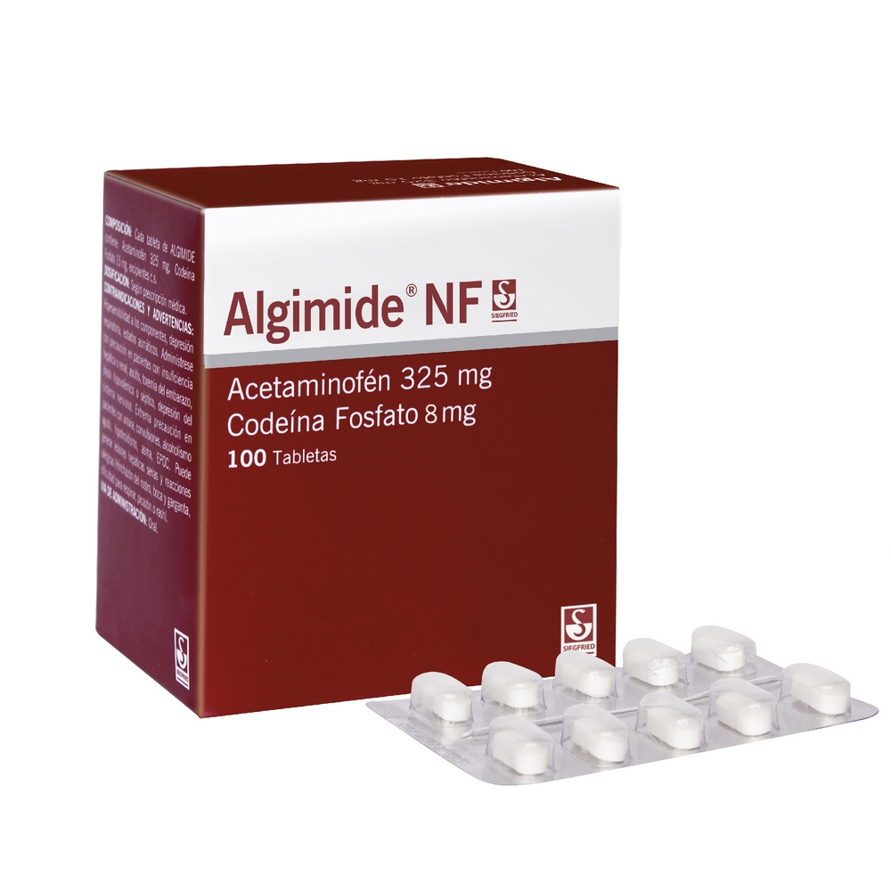 Algimide NF 325/8 mg - 100 tabletas Acetaminofén + Codeína