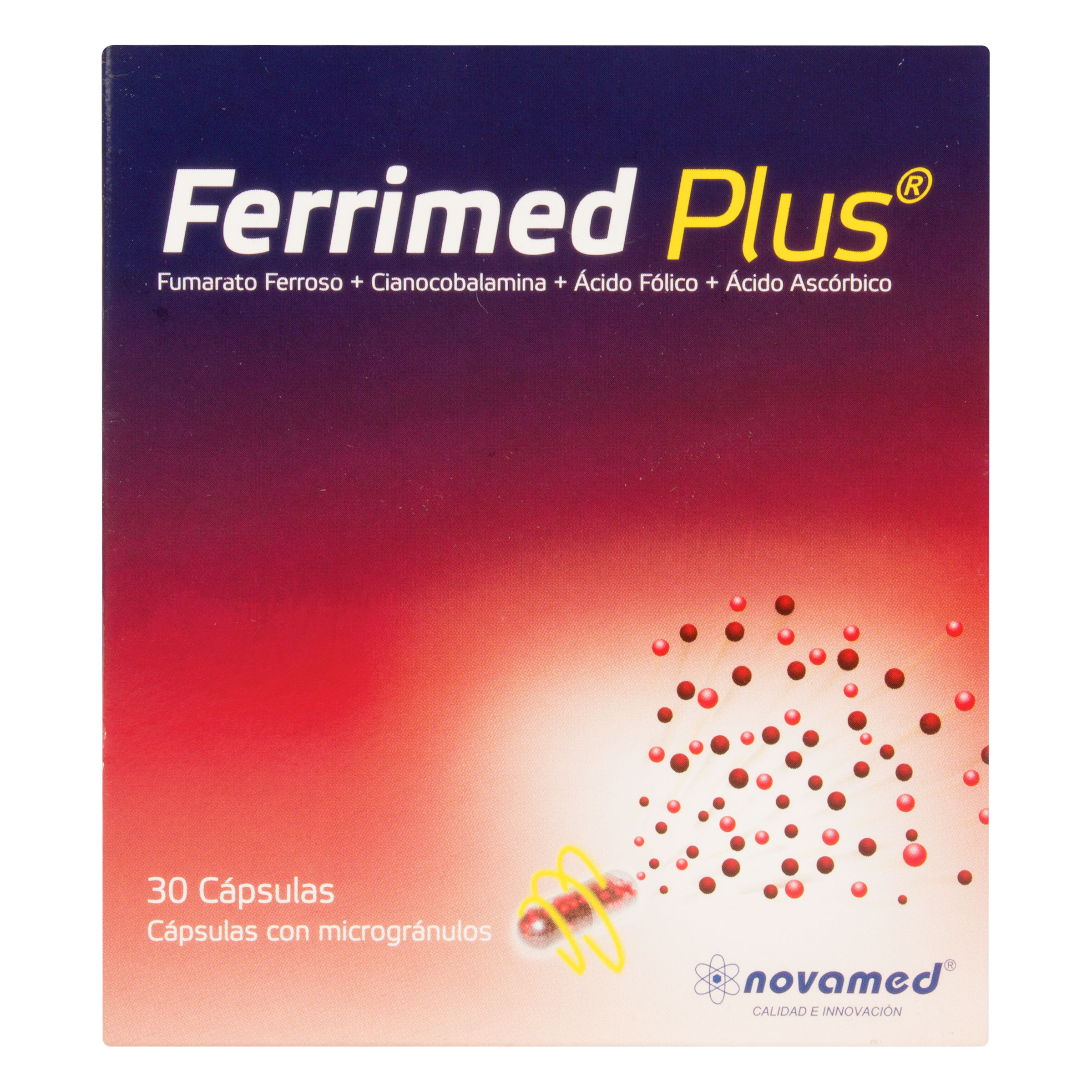 Ferrimed Plus – 30 cápsulas con hierro, ácido ascórbico, ácido fólico y cianocobalamina