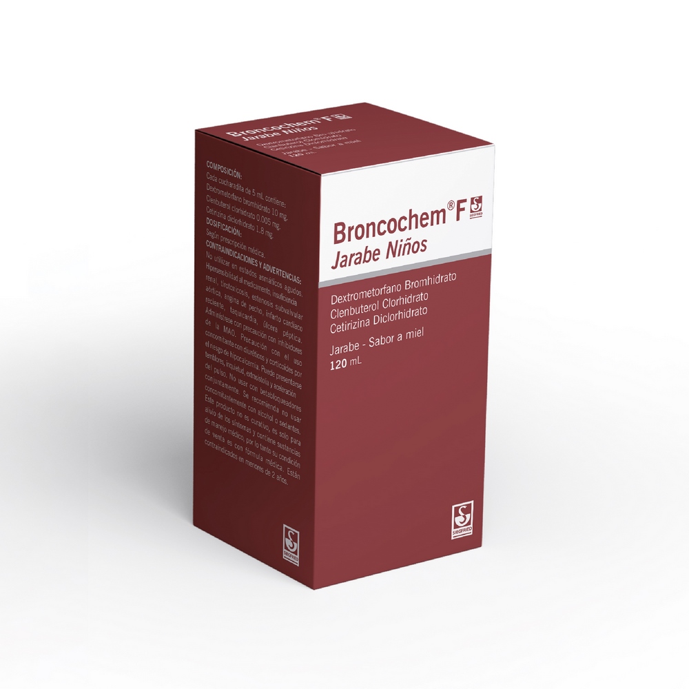 BroncoChem F Pediátrico Jarabe 120 ml Cetirizina Clenbuterol Dextrometorfano