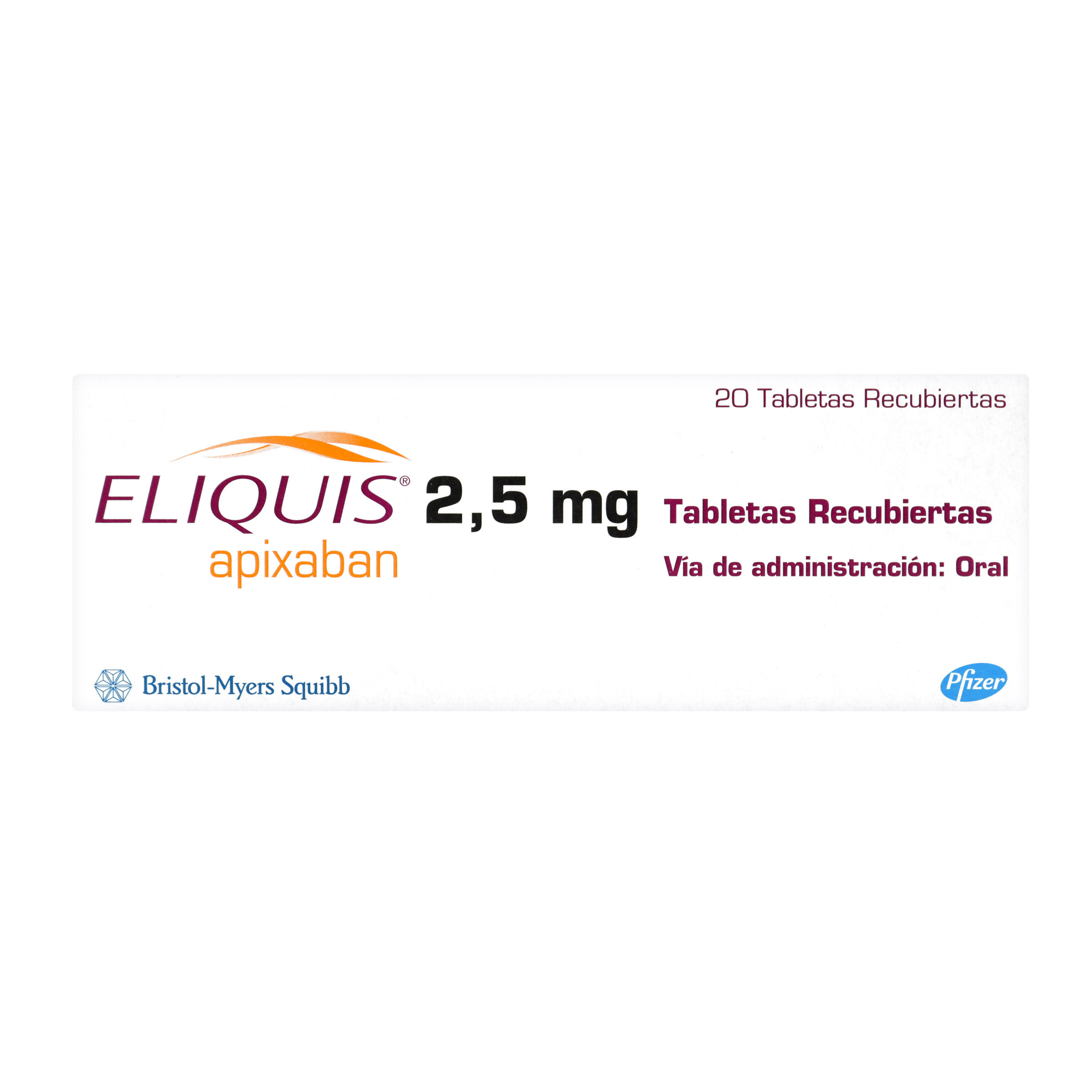 Eliquis 2.5 mg - Apixabán, 20 comprimidos