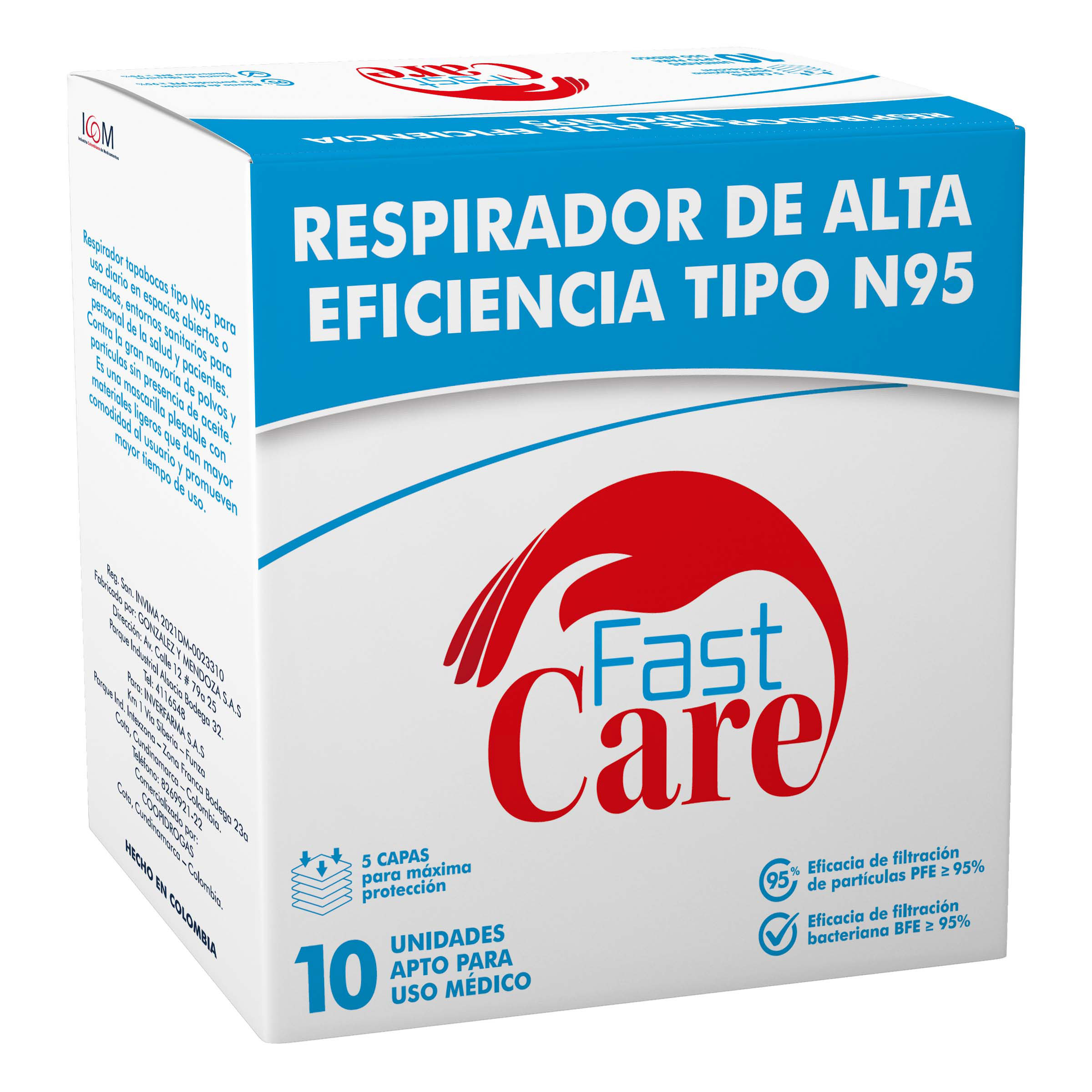 Tapabocas N95 FAST CARE 10 uds ICOM