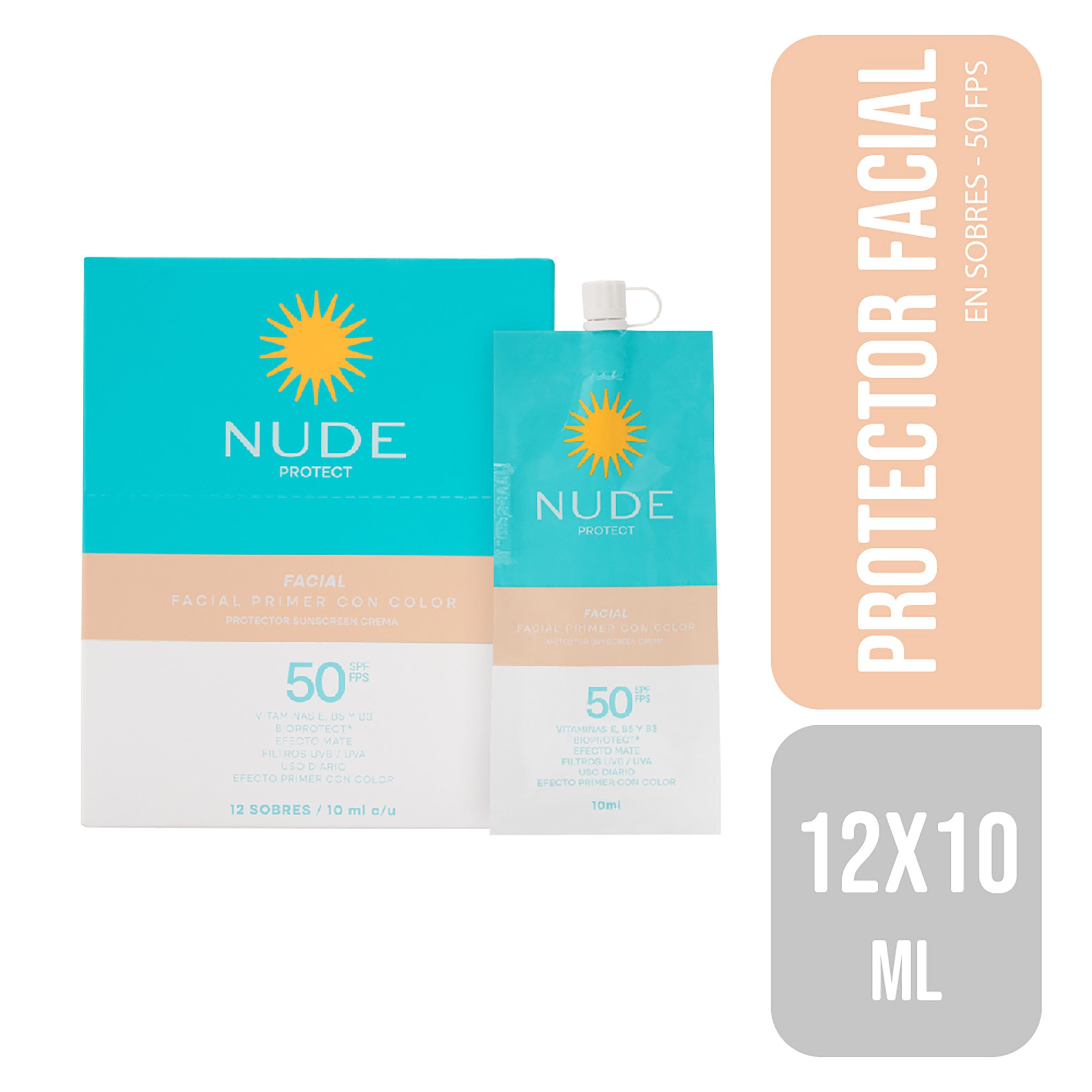 Protector solar facial FPS50 BLOQUEADORES PREBEL - 12 sobres (10 ml c/u)