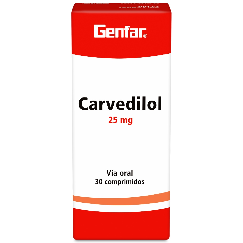 Carvedilol 25 mg - 30 tabletas Genfar