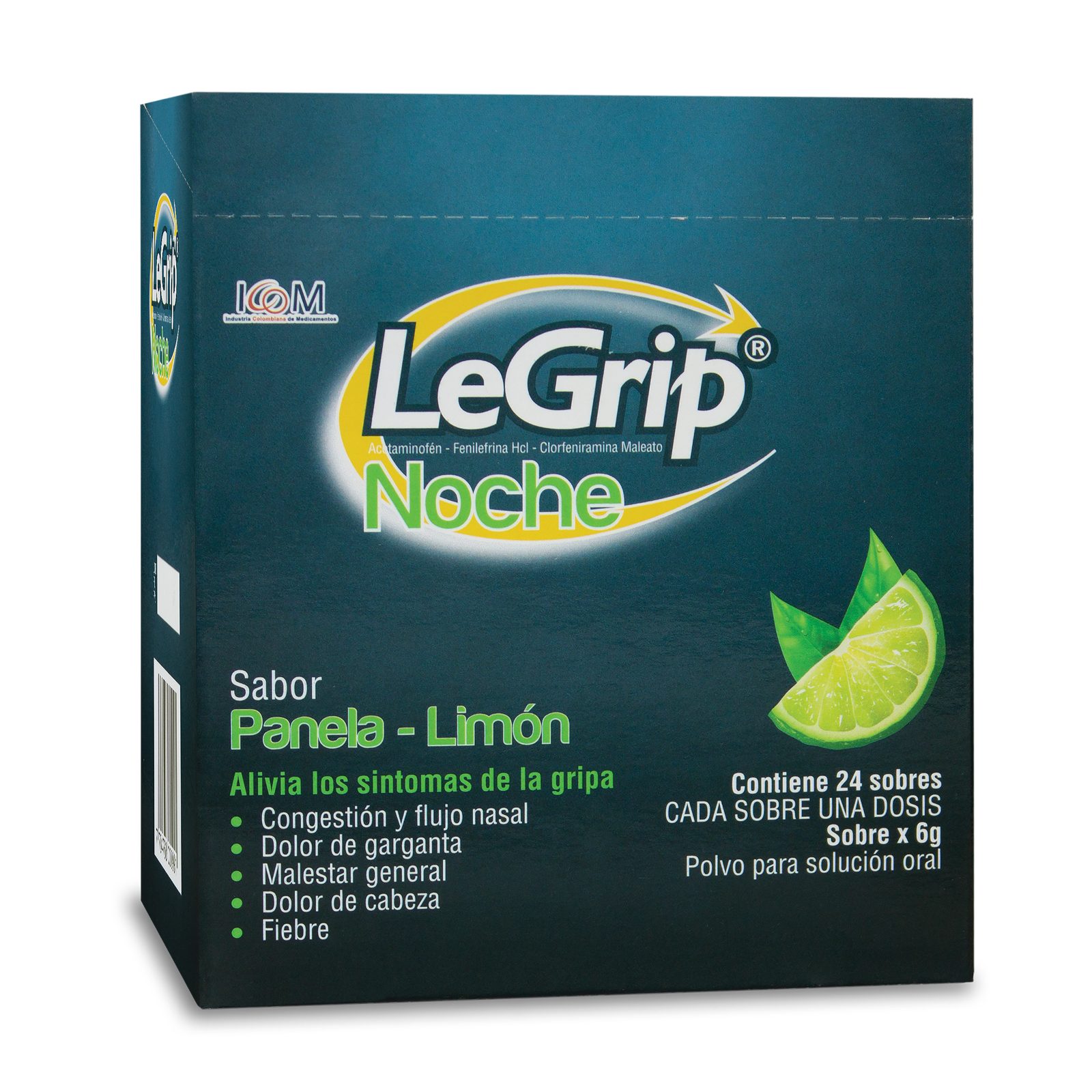 Legrip Noche 500 mg – 24 sobres ICOM (acetaminofén, clorfeniramina, fenilefrina)